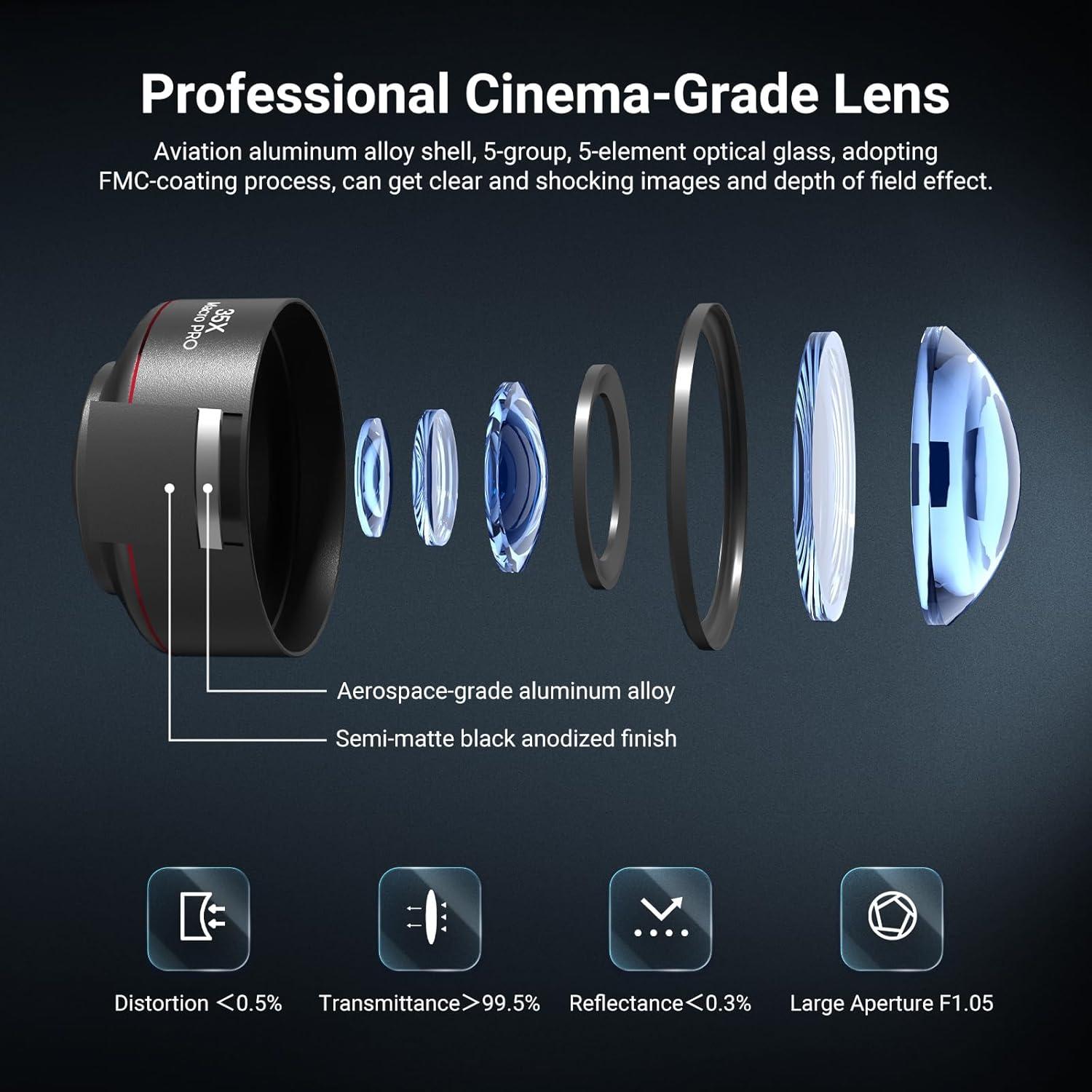 Kit Lente Macro 35X Akanabi para Smartphone con Filtro CPL