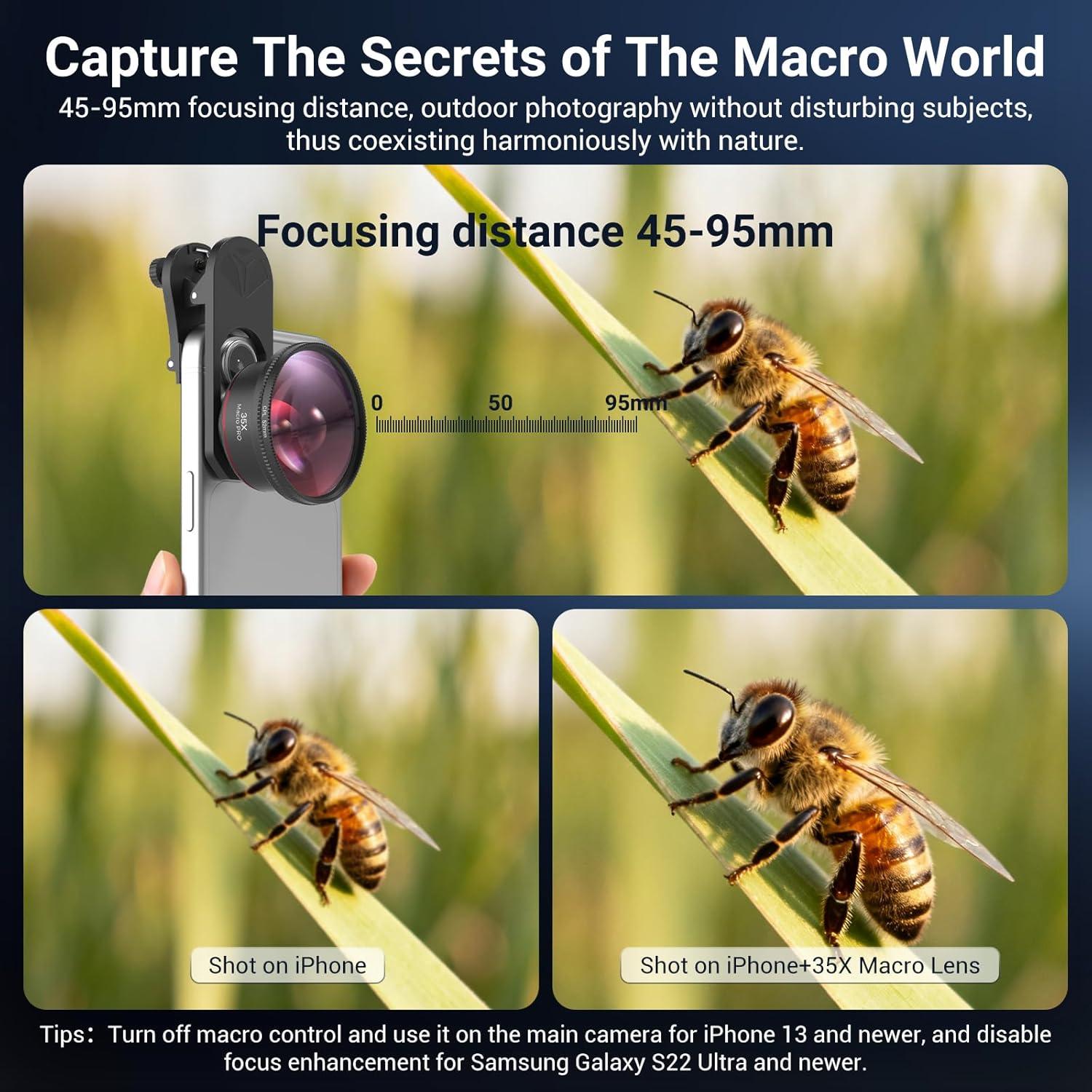 Kit Lente Macro 35X Akanabi para Smartphone con Filtro CPL