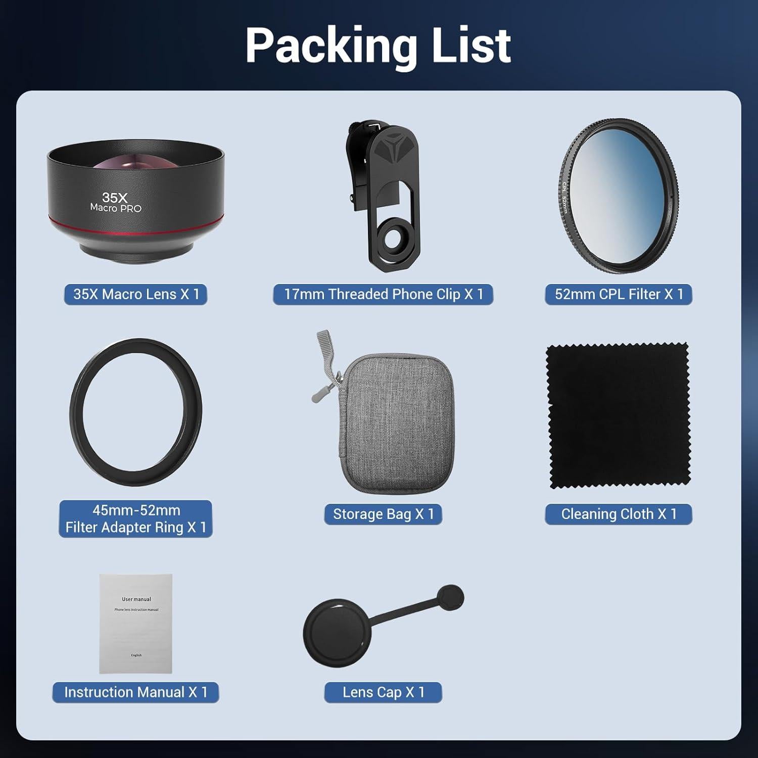 Kit Lente Macro 35X Akanabi para Smartphone con Filtro CPL