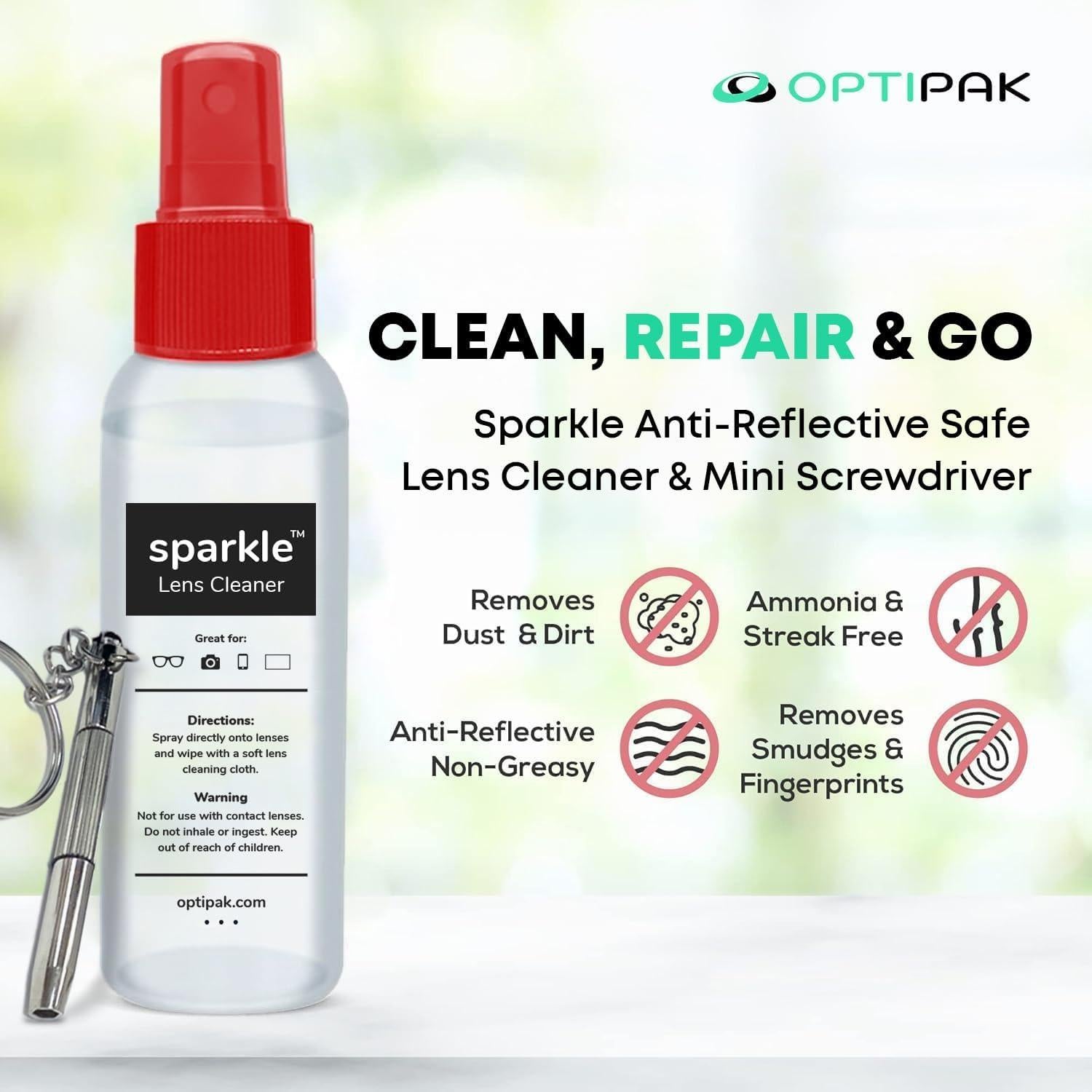 Kit de limpieza de lentes OPTIPAK - 2 sprays 59ml + paños