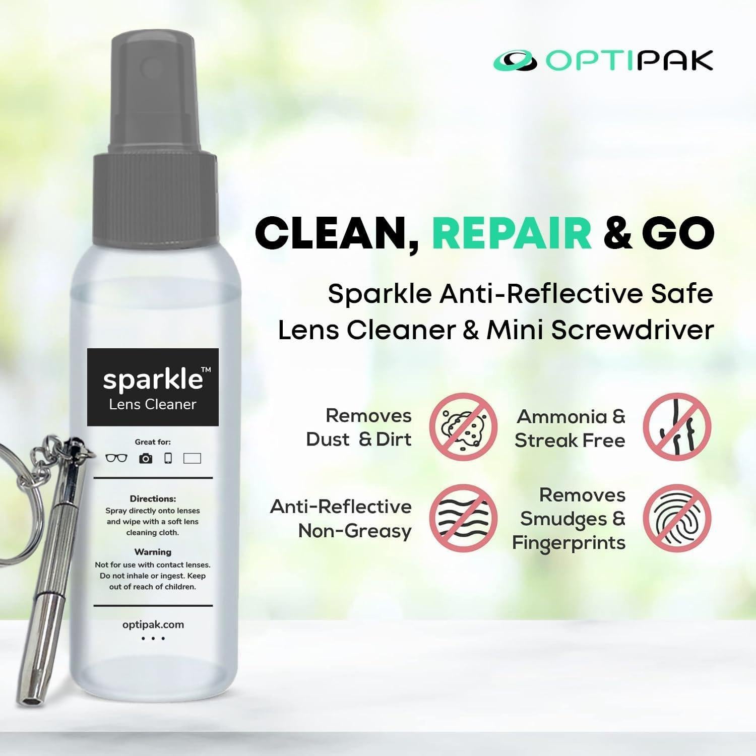 Kit de limpieza de lentes OPTIPAK - 2 Spray 29,57ml + Paños