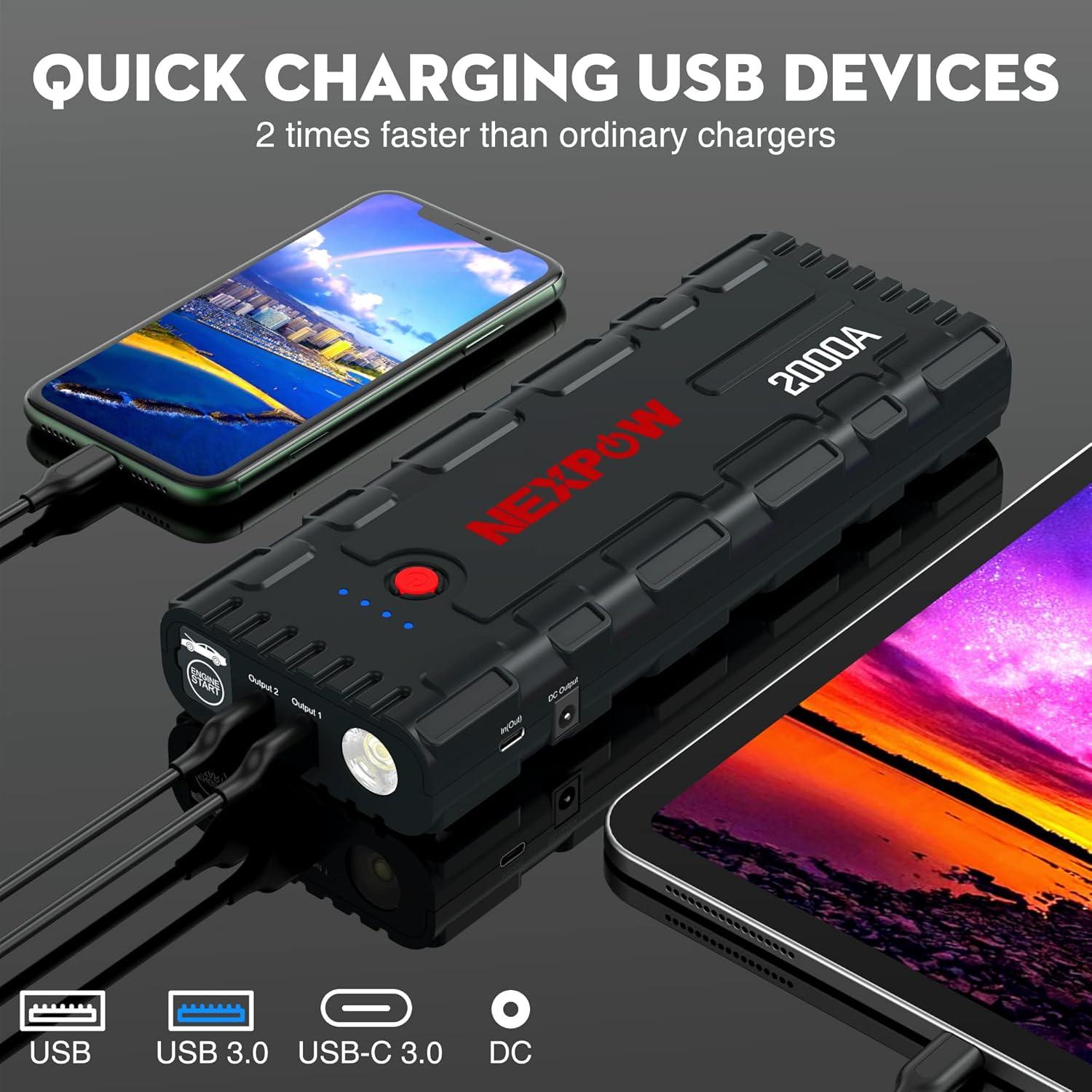 NEXPOW Arrancador de Batería 2000A 12V Portátil con USB
