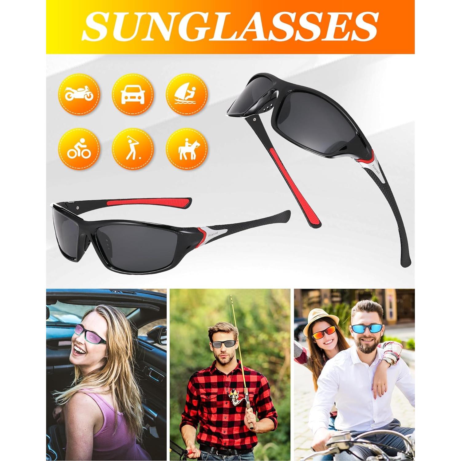 Gafas de Sol Deportivas Polarizadas Frienda - 6 Paquetes para Hombres