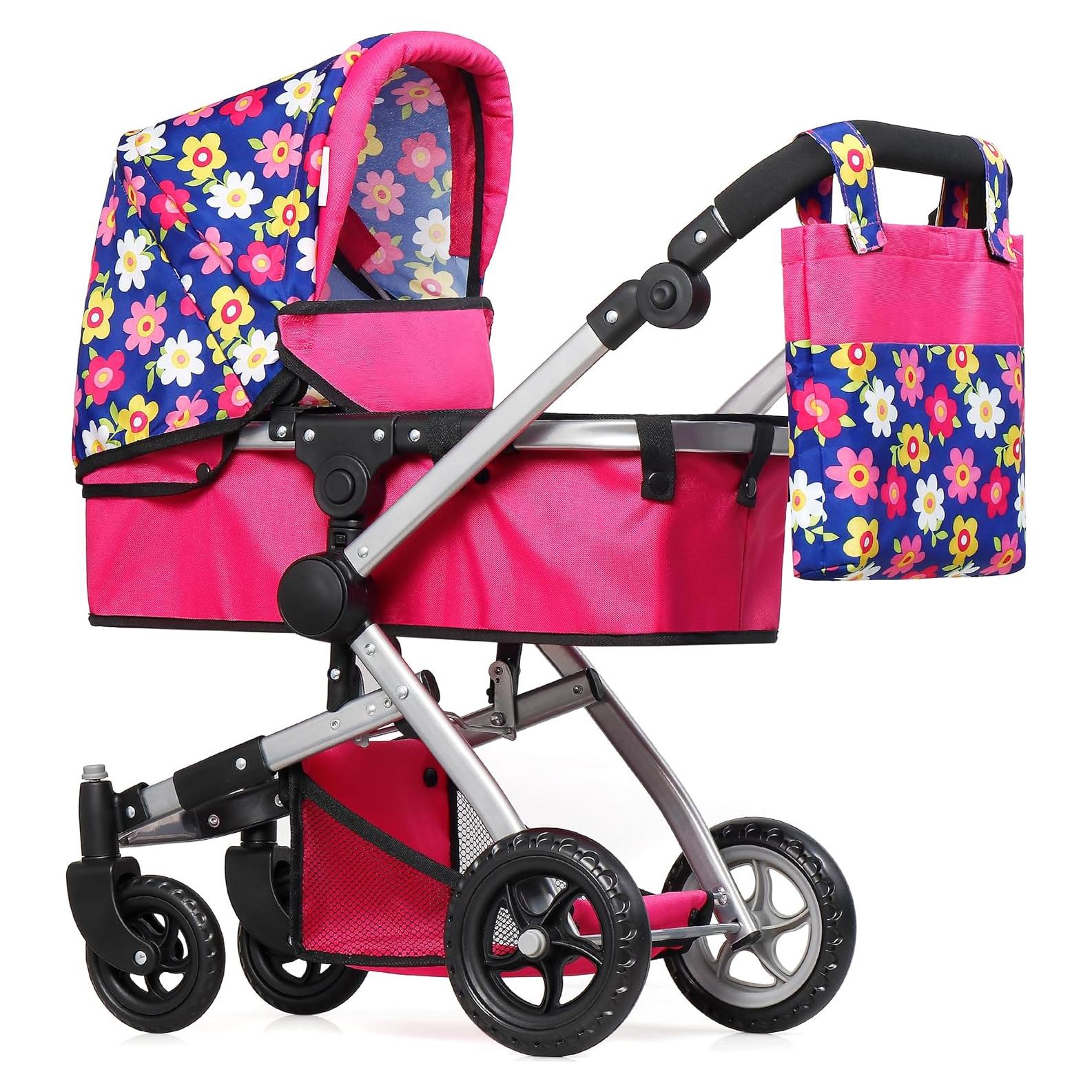 Cochecito Plegable Fash N Kolor para Muñeca Floral 2 en 1