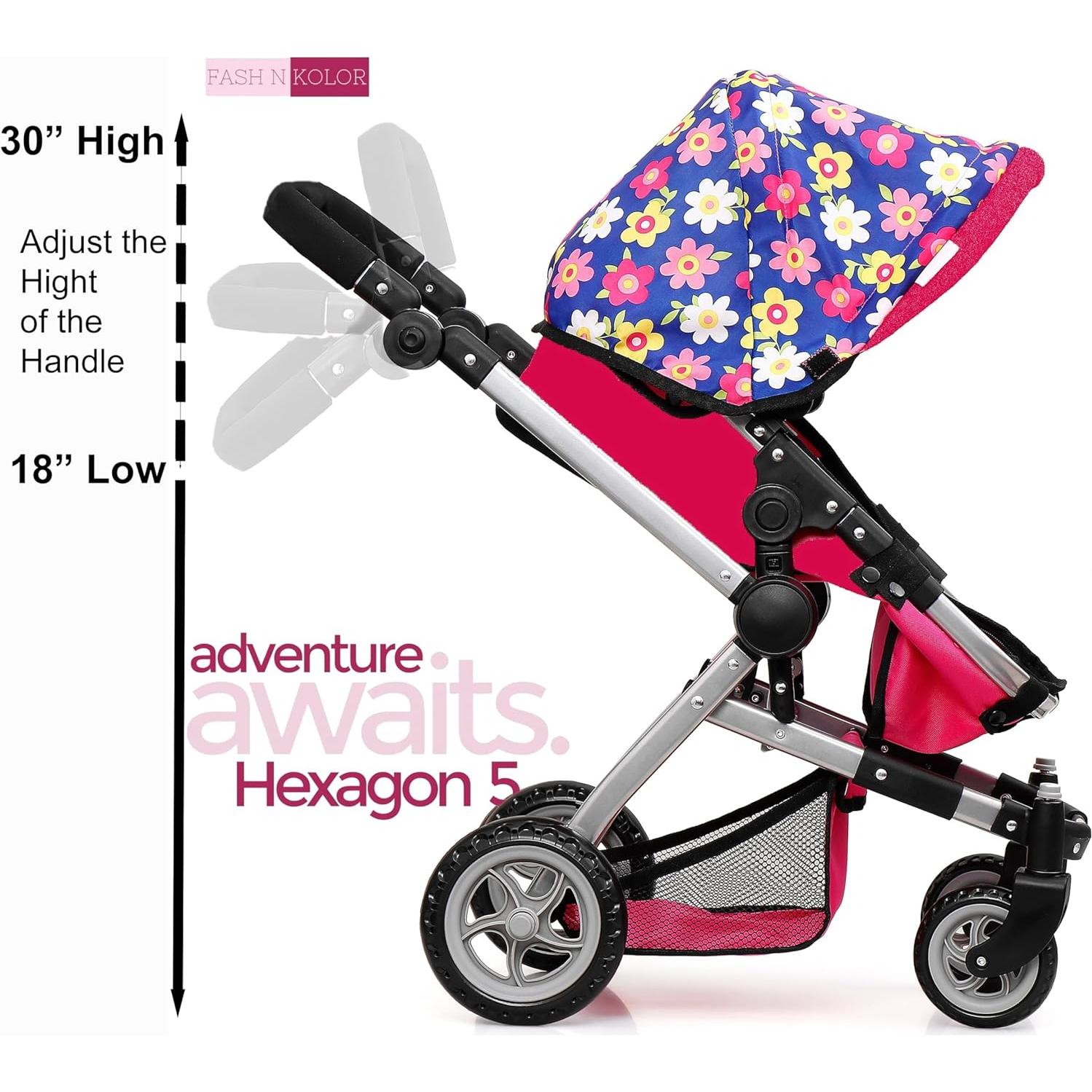 Cochecito Plegable Fash N Kolor para Muñeca Floral 2 en 1
