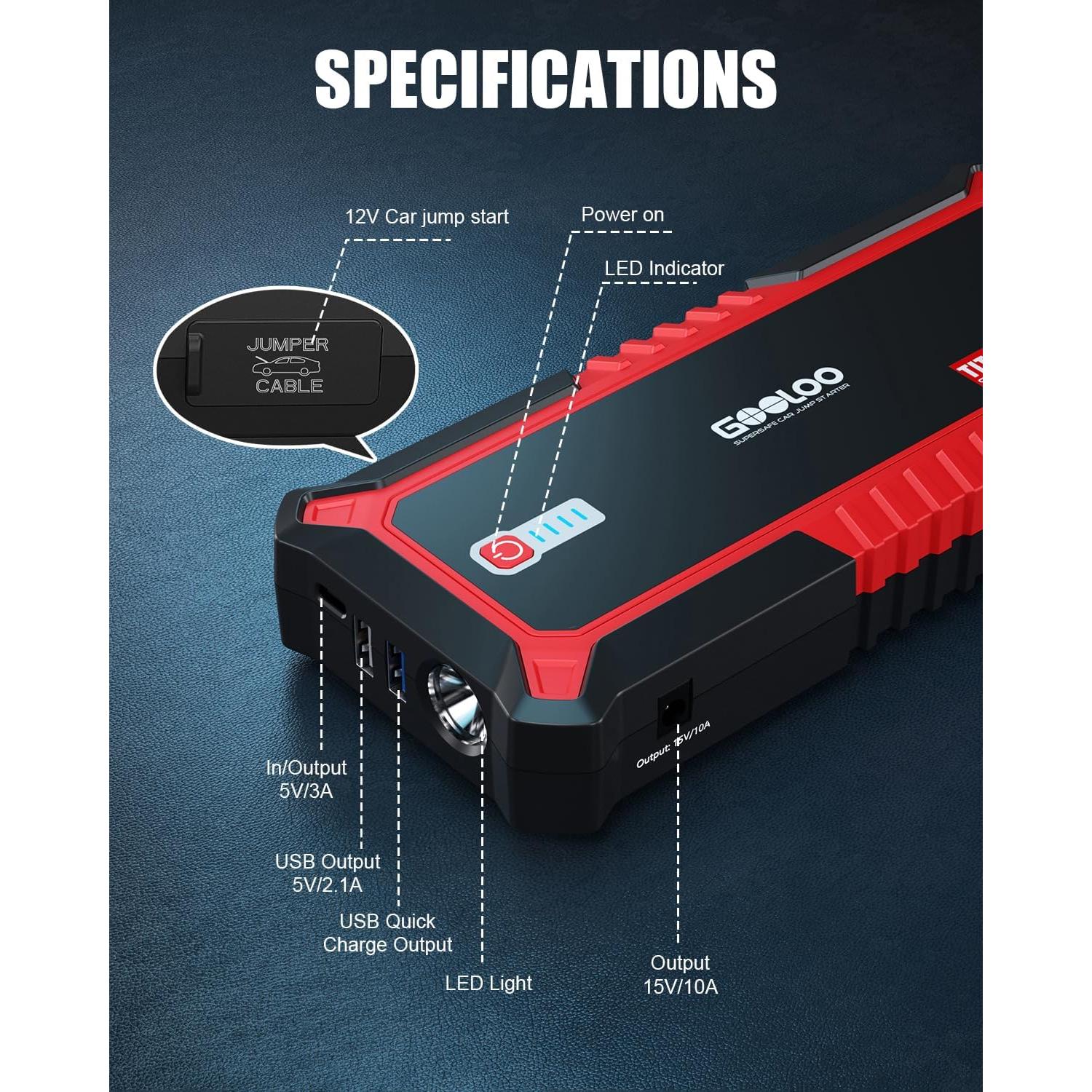 GOOLOO Arrancador de Salto 3000A 12V para Automóviles