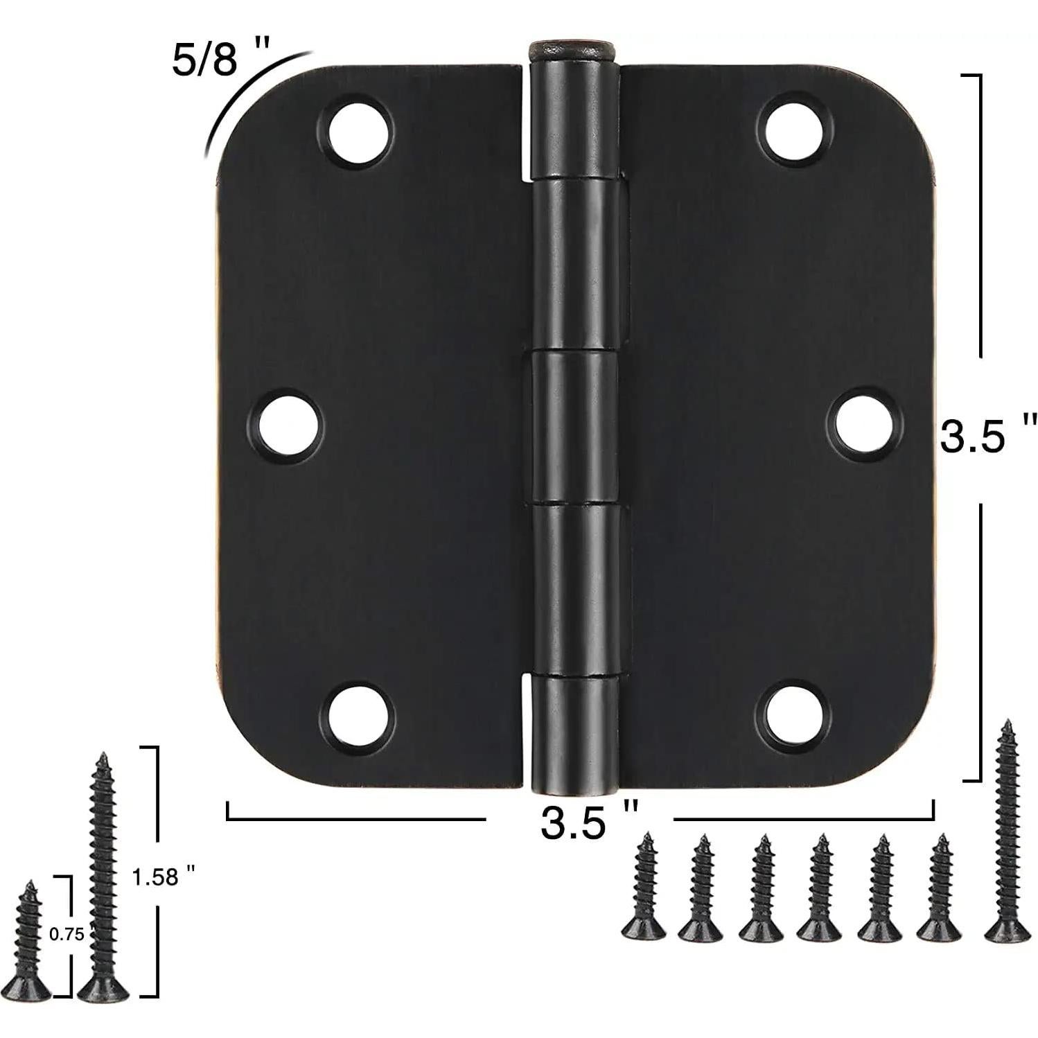 Paquete de 6 bisagras de puerta negras mate JIW 8.9 cm alta resistencia
