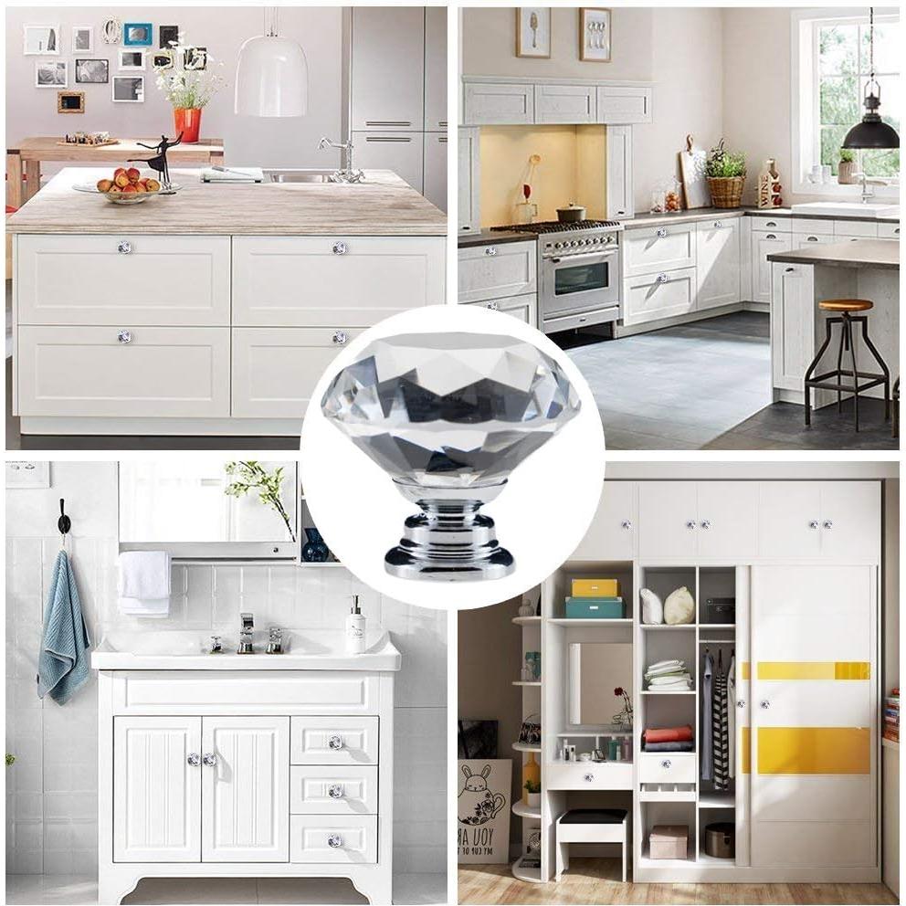 Tiradores de Cajón YourGift 12 Pack Cristal Vidrio 30mm Plata