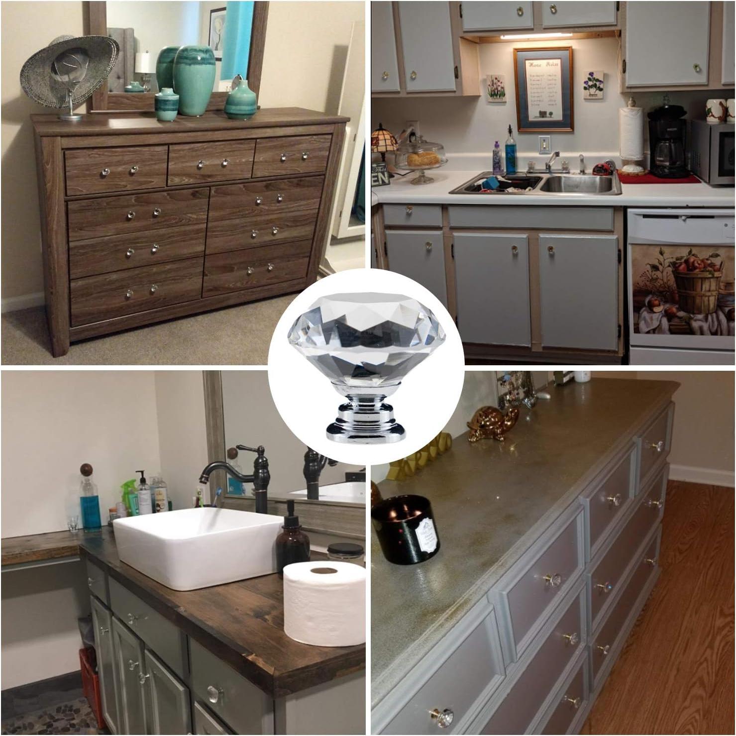 Tiradores de Cajón YourGift 12 Pack Cristal Vidrio 30mm Plata