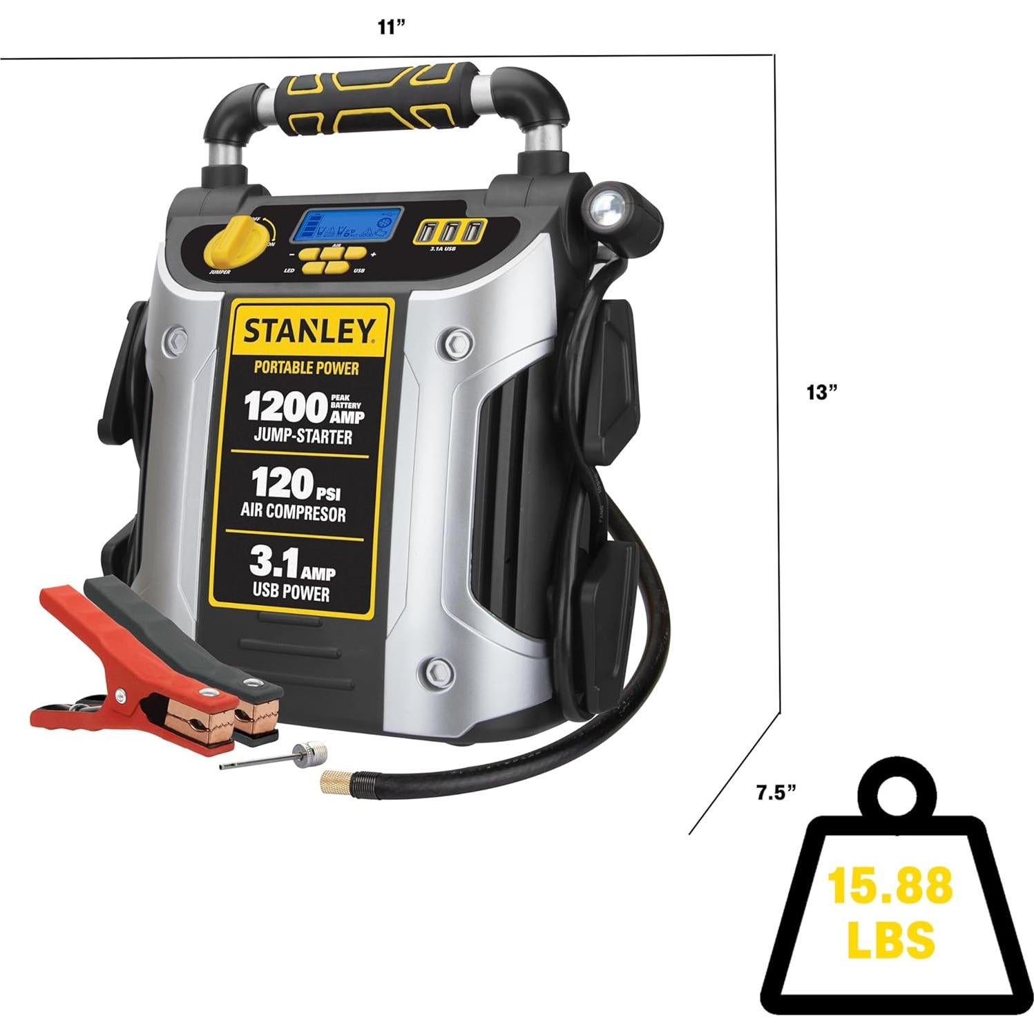 Arrancador STANLEY J5C09D 1200A Pico + Compresor 120 PSI