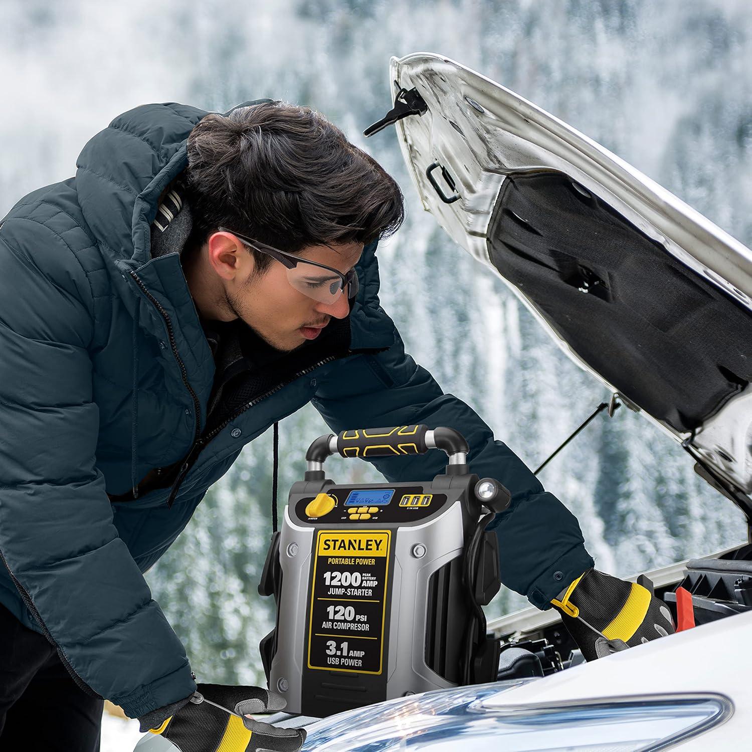 Arrancador STANLEY J5C09D 1200A Pico + Compresor 120 PSI