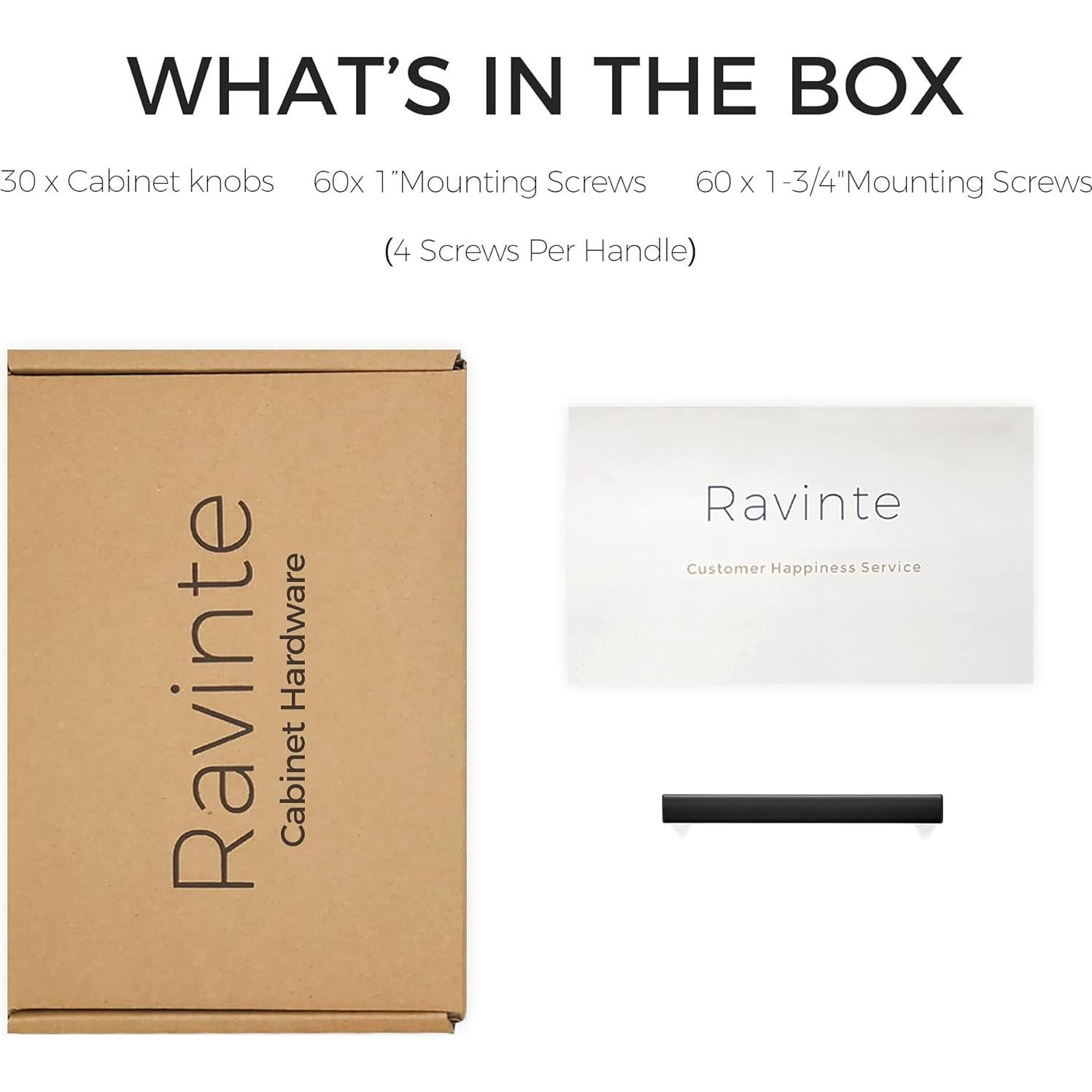 Tiradores de Cajón Ravinte 30 Pack 76mm Negro Mate