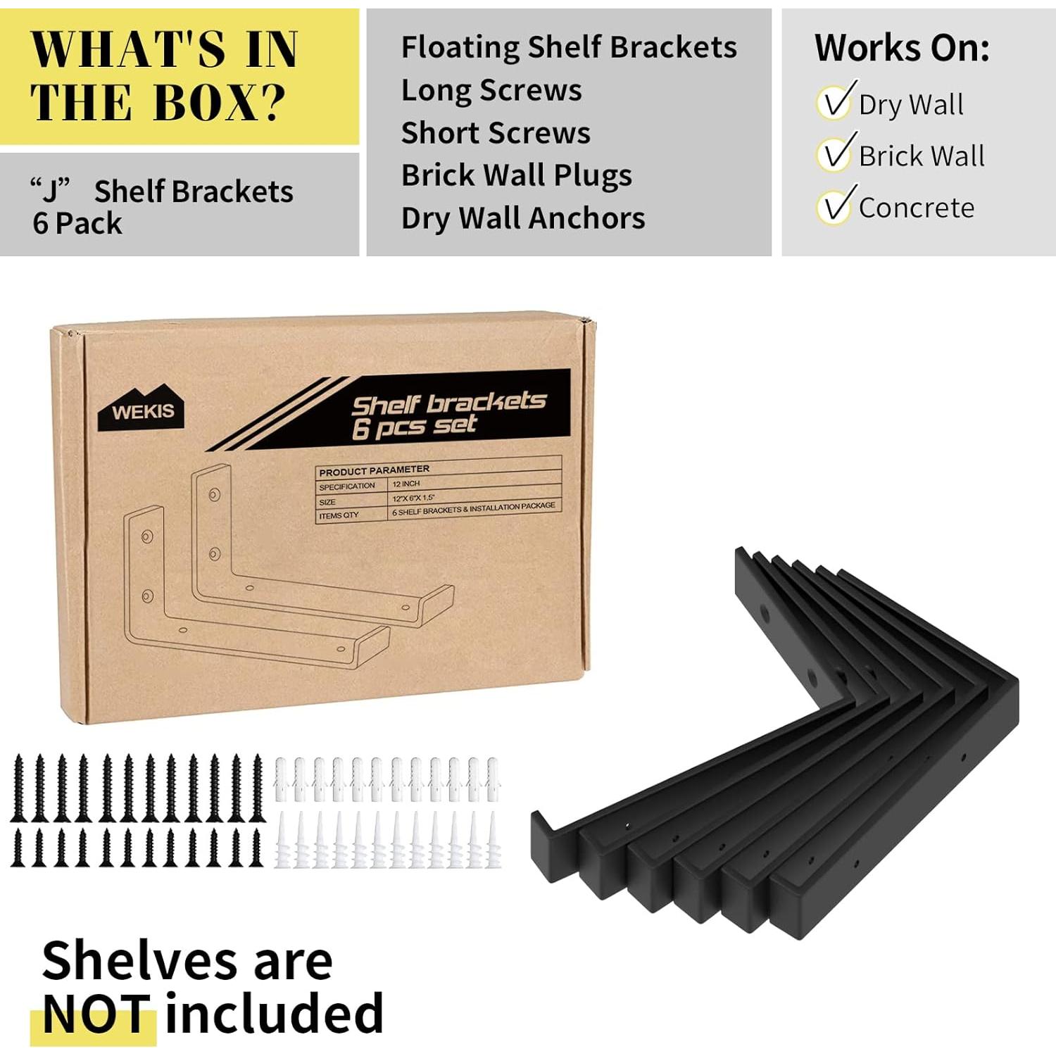 Soportes de Estante Flotante WEKIS 30.48 cm Negro 6 Paquetes