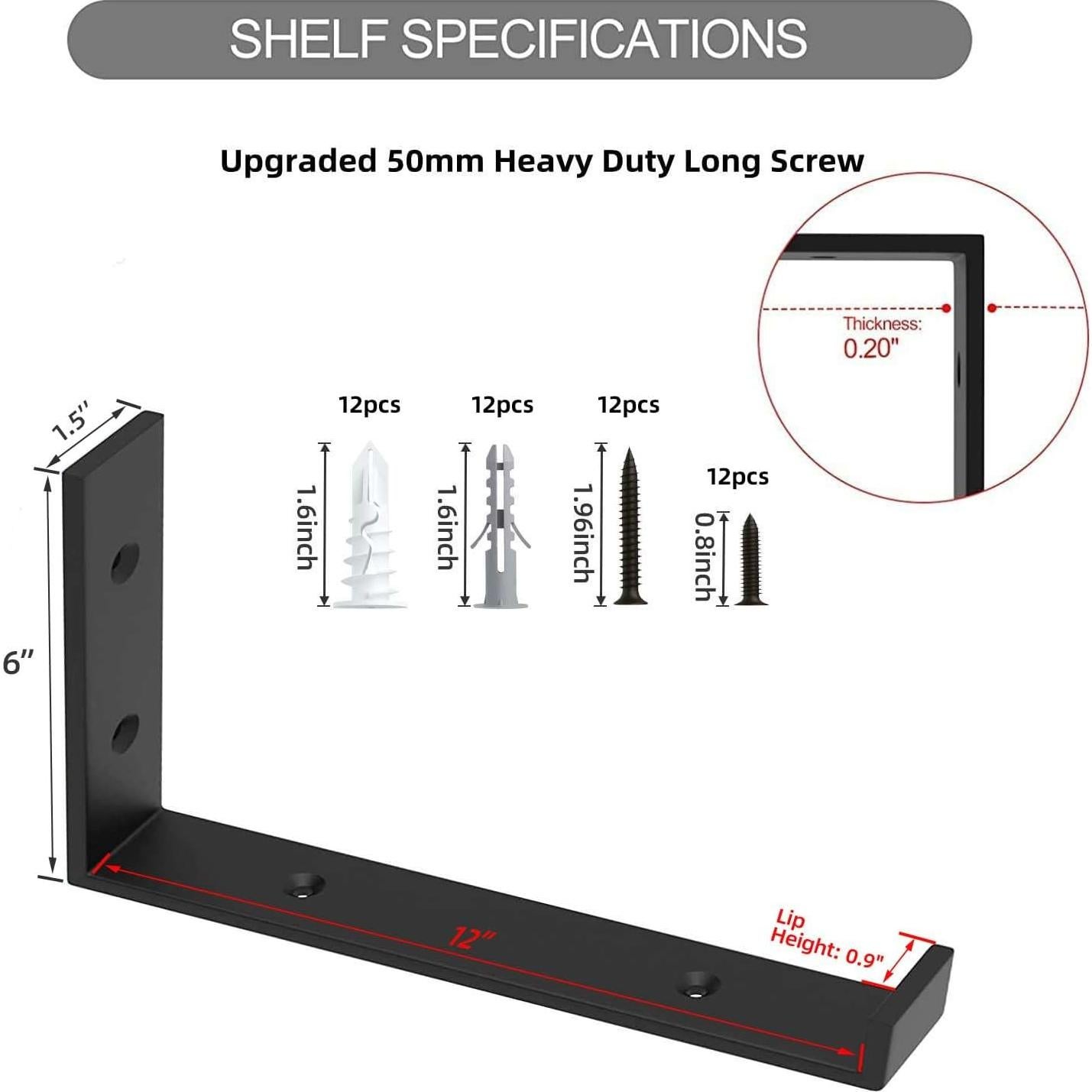 Soportes de Estante Flotante WEKIS 30.48 cm Negro 6 Paquetes