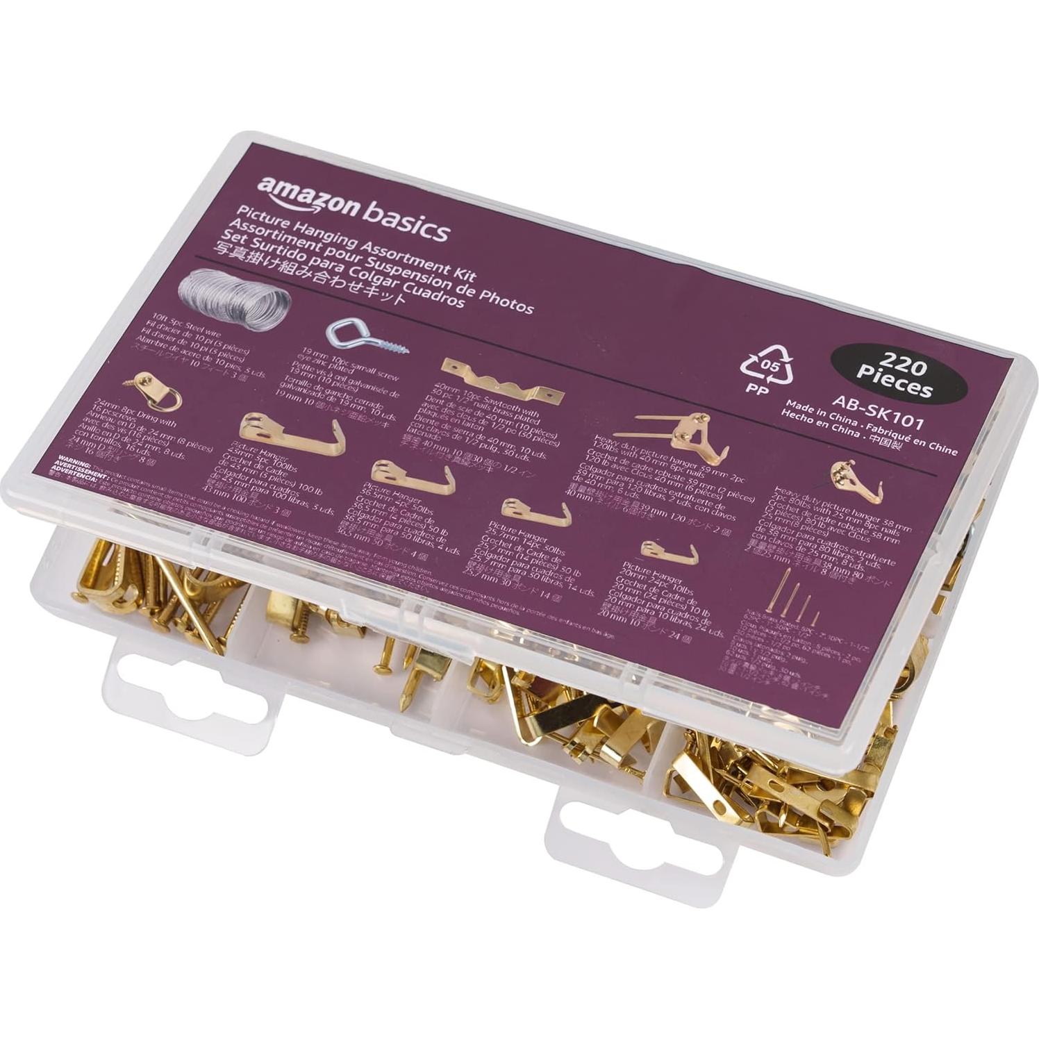 Kit de Colgar Cuadros Amazon Basics 220 Piezas Acero 54.4kg