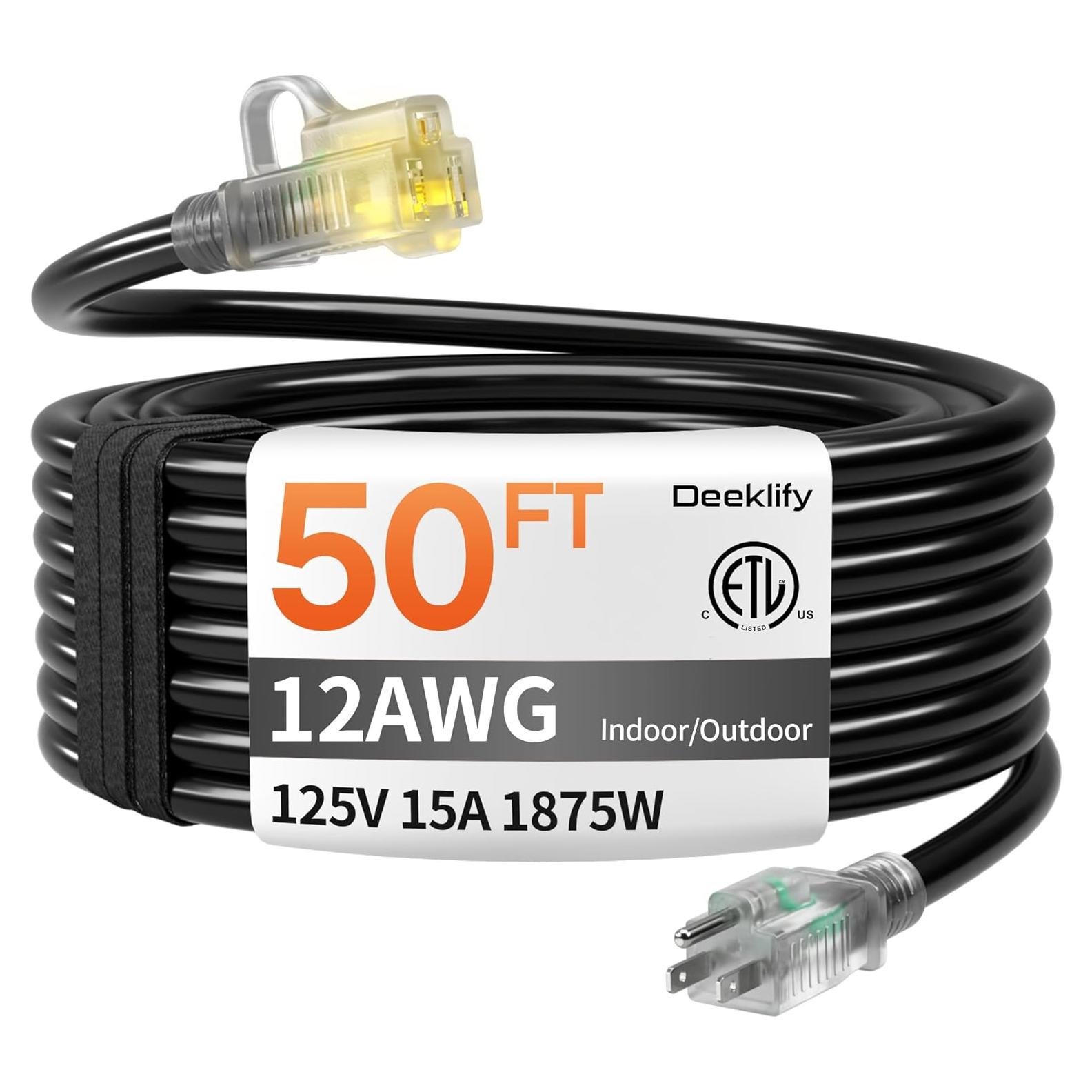 Cable de Extensión Exterior 12 Gauge 50FT Deeklify Resistente al Agua