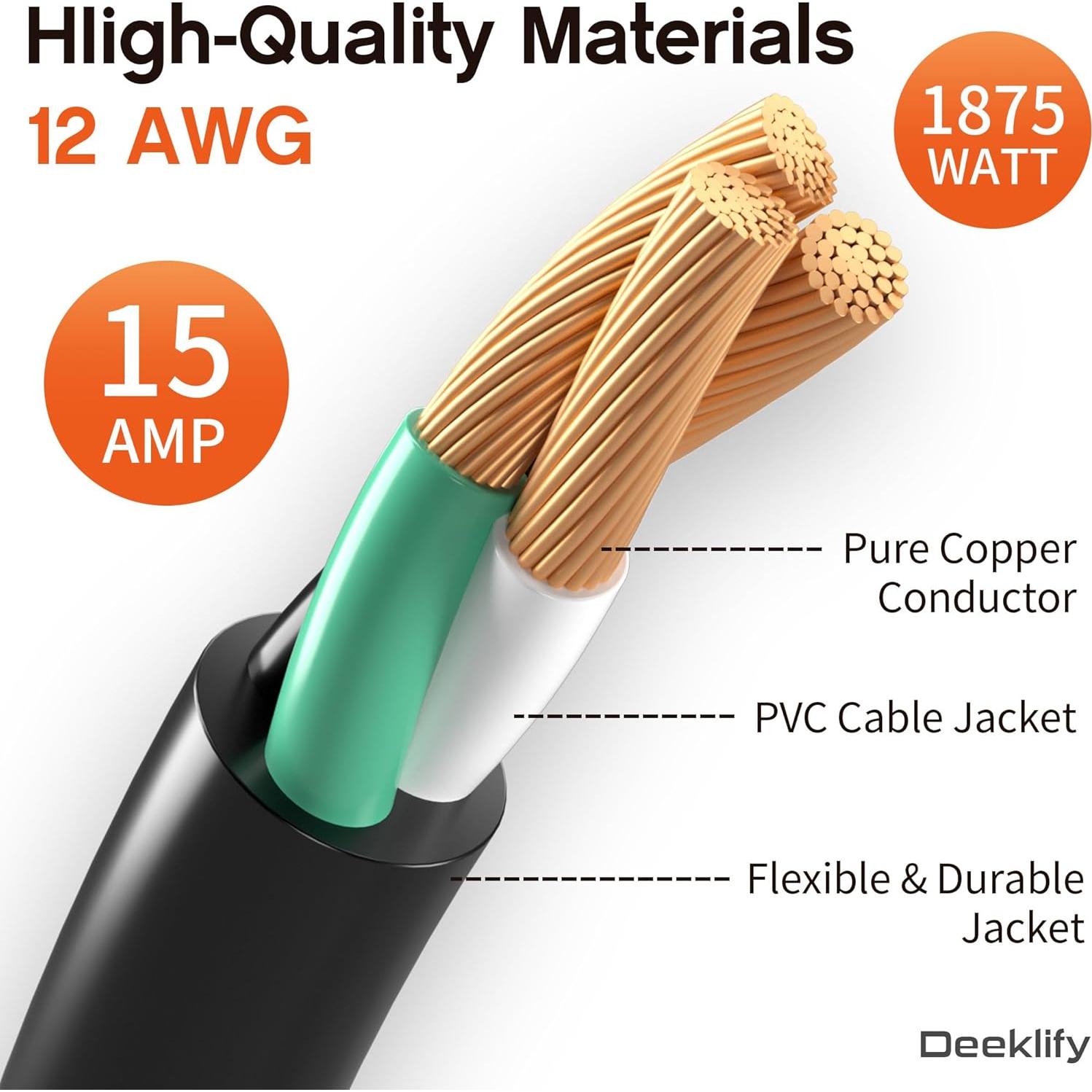 Cable de Extensión Exterior 12 Gauge 50FT Deeklify Resistente al Agua