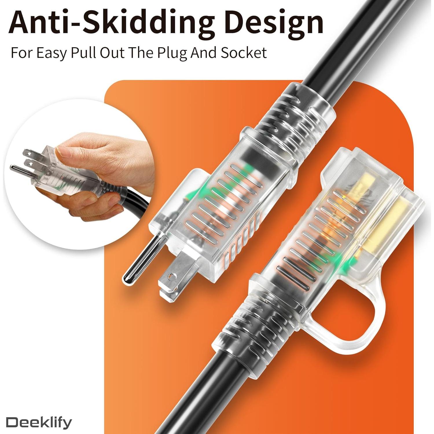 Cable de Extensión Exterior 12 Gauge 50FT Deeklify Resistente al Agua