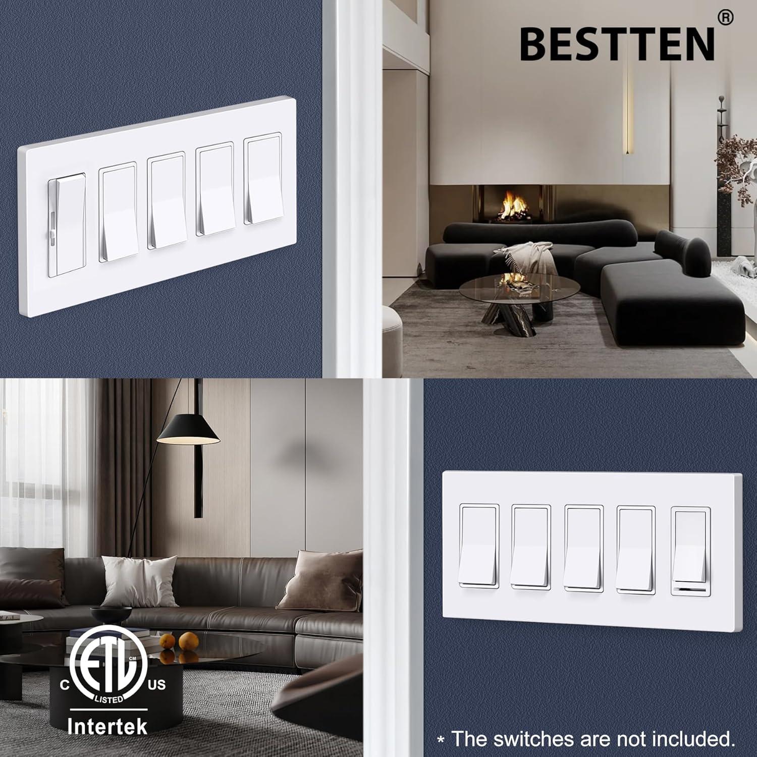 Placa de Pared Sin Tornillos BESTTEN 5 Gang Gloss Blanco Nieve