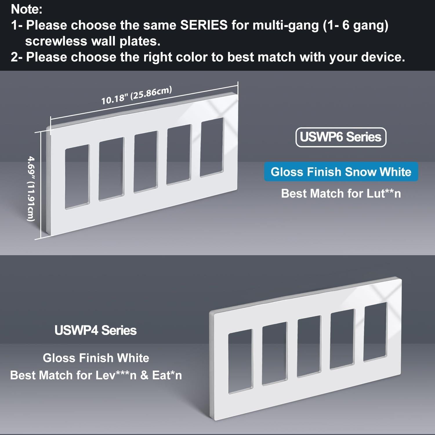 Placa de Pared Sin Tornillos BESTTEN 5 Gang Gloss Blanco Nieve