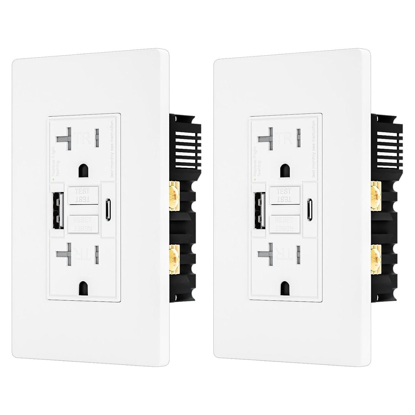 Enchufe GFCI 20A BRILLTECH con 2 Puertos USB 4.8A Blanco