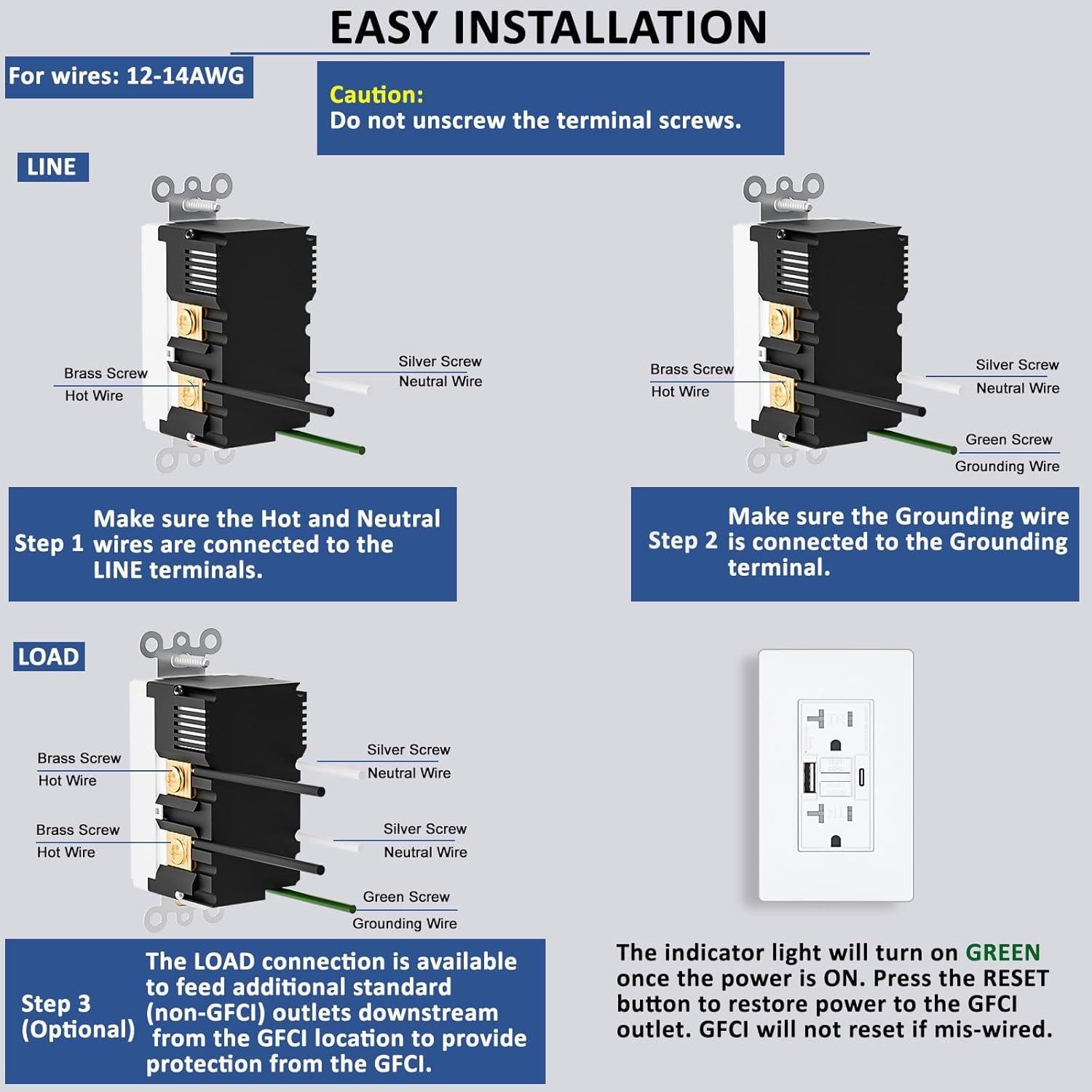 Enchufe GFCI 20A BRILLTECH con 2 Puertos USB 4.8A Blanco