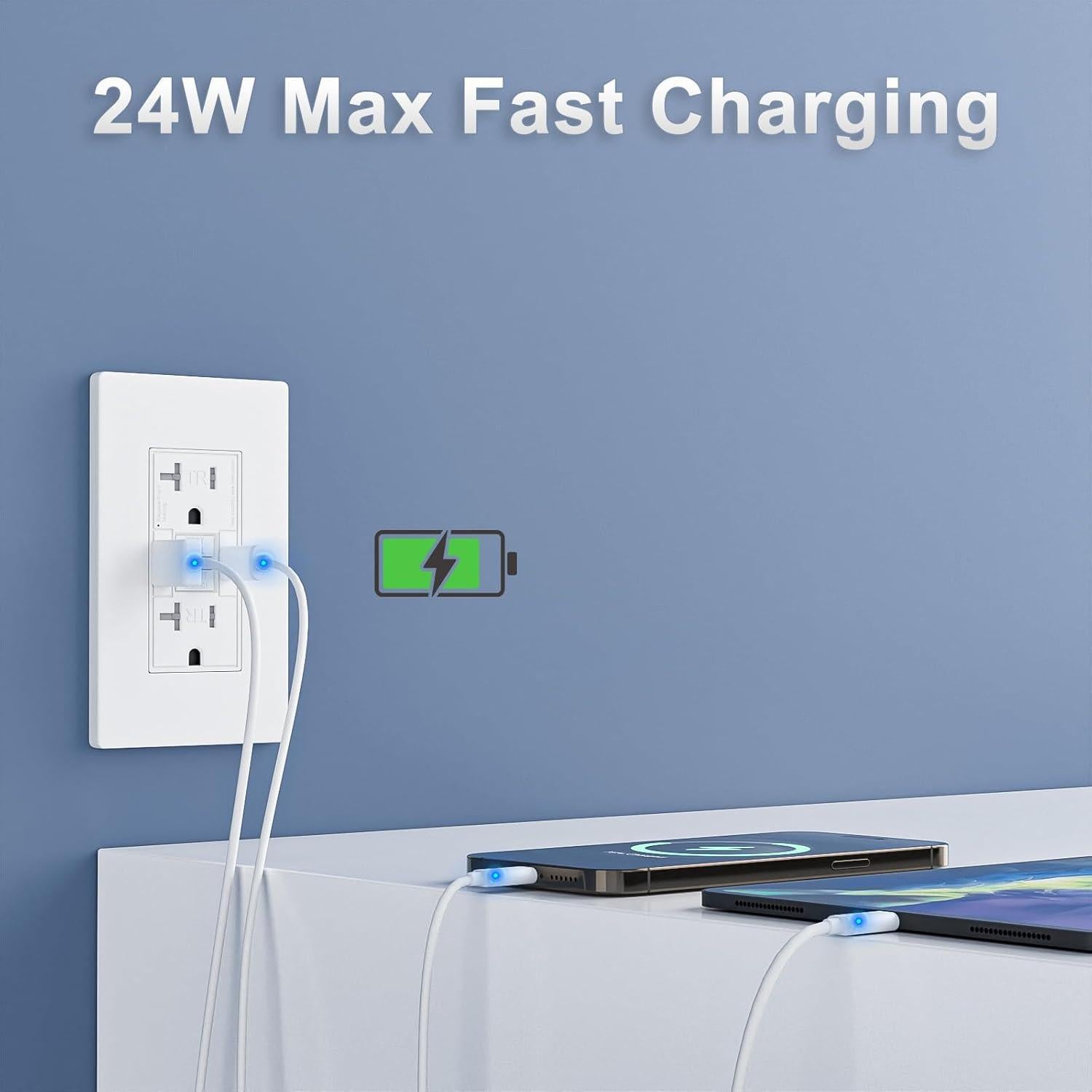 Enchufe GFCI 20A BRILLTECH con 2 Puertos USB 4.8A Blanco