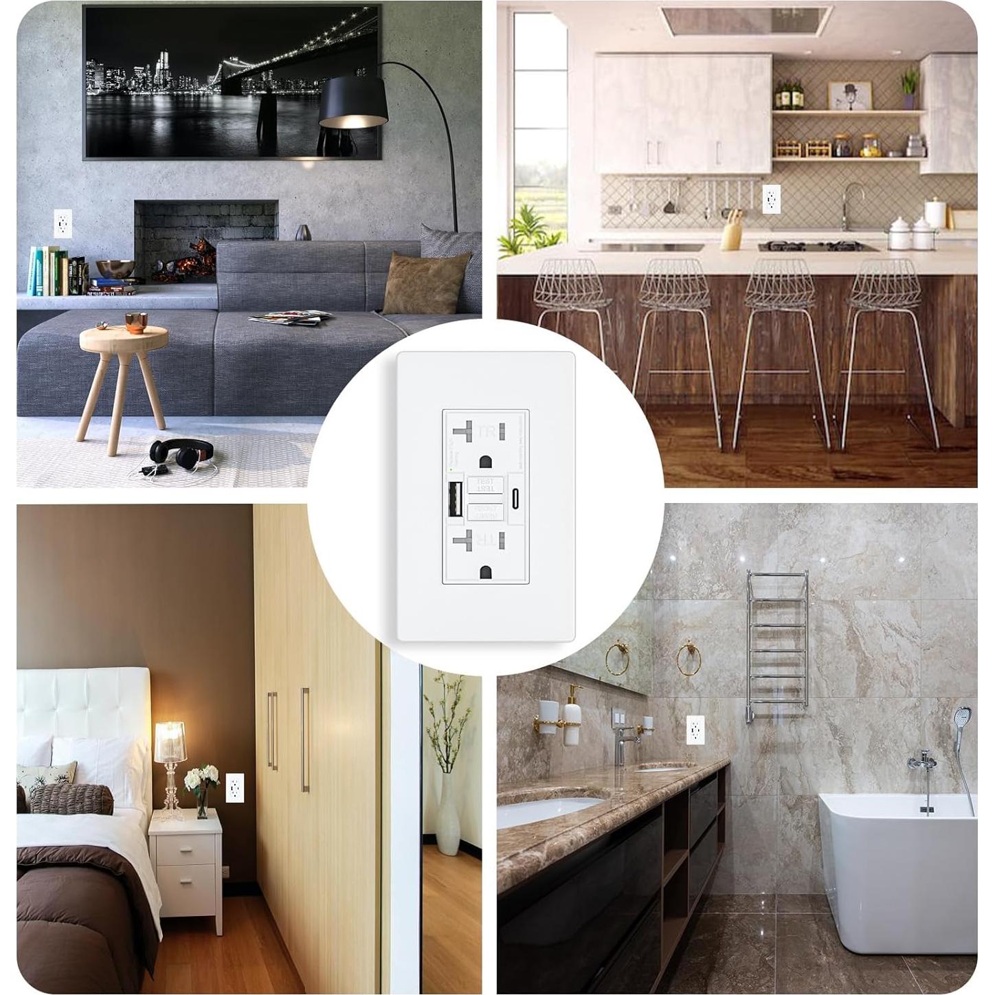 Enchufe GFCI 20A BRILLTECH con 2 Puertos USB 4.8A Blanco