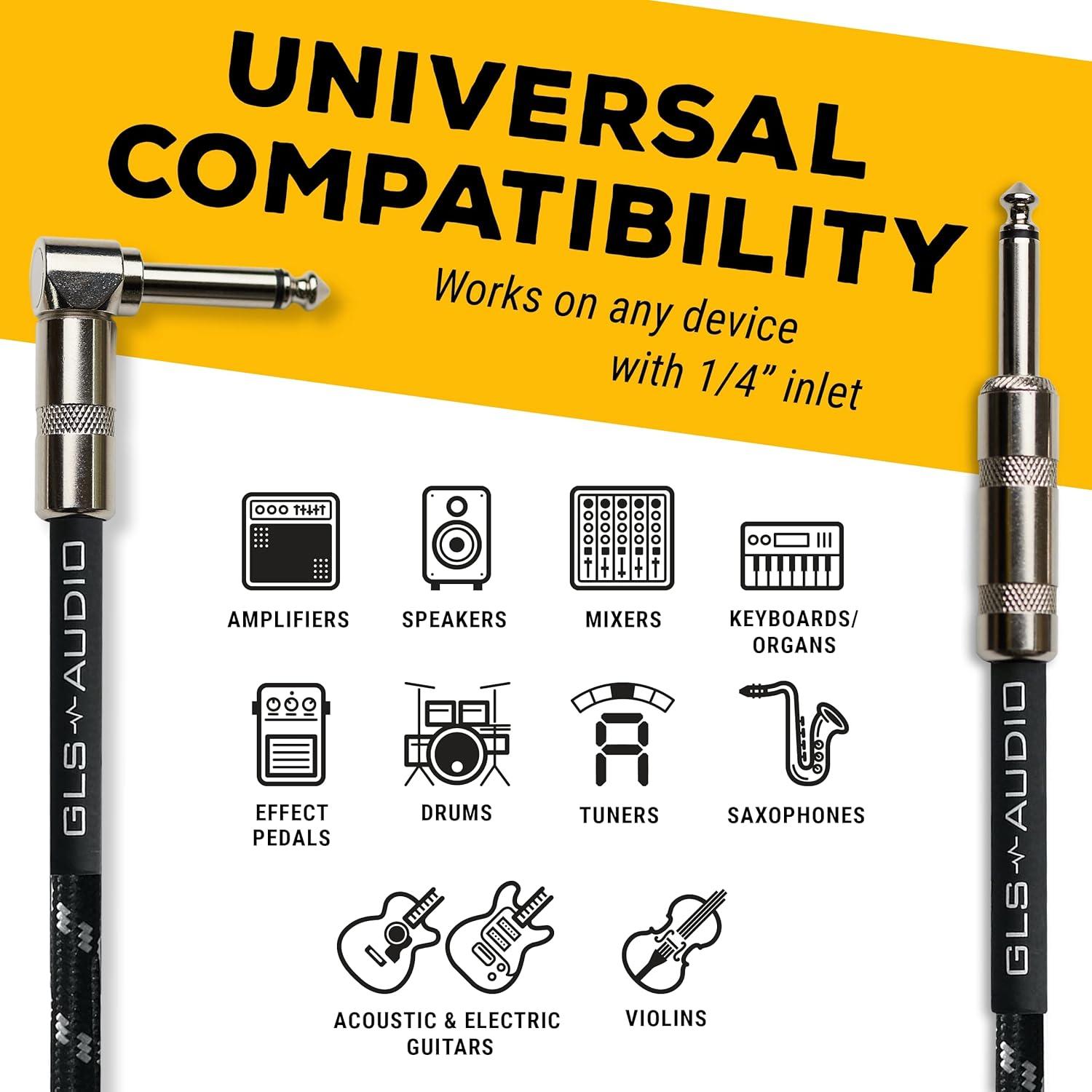 Cable de Instrumento GLS Audio 6.1m Tweed Trenzado Negro/Grey