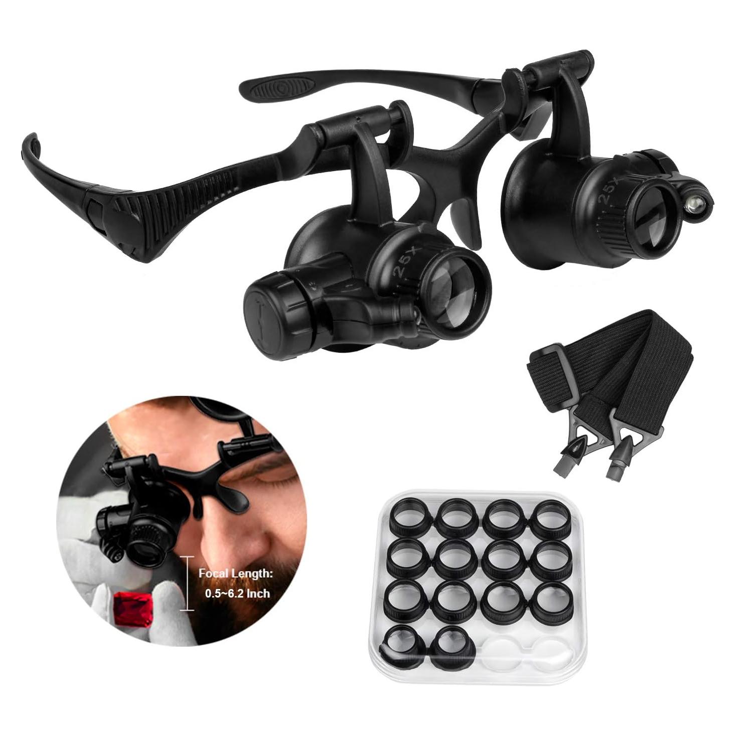 Lupa de Diadema Qooltek con 8 Lentes Intercambiables y LED