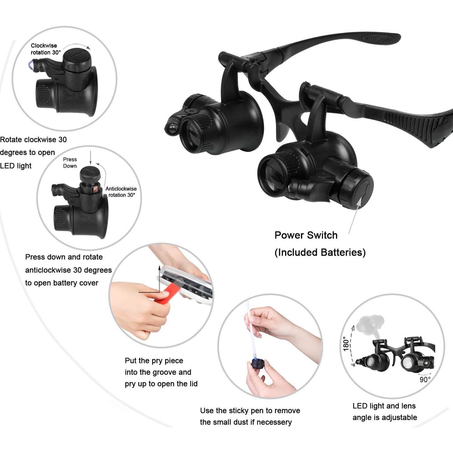 Lupa de Diadema Qooltek con 8 Lentes Intercambiables y LED