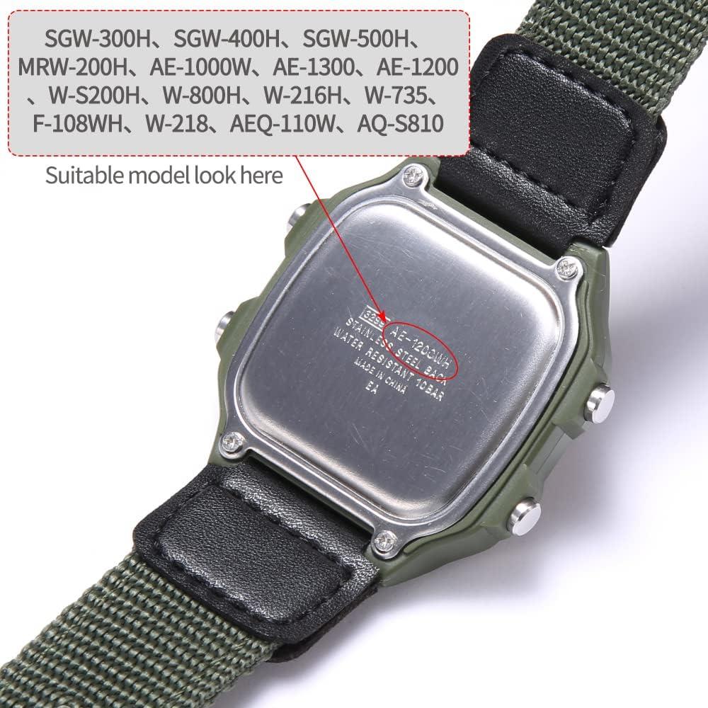 Correa de nylon verde ejército 18mm para reloj Casio AE1200WH