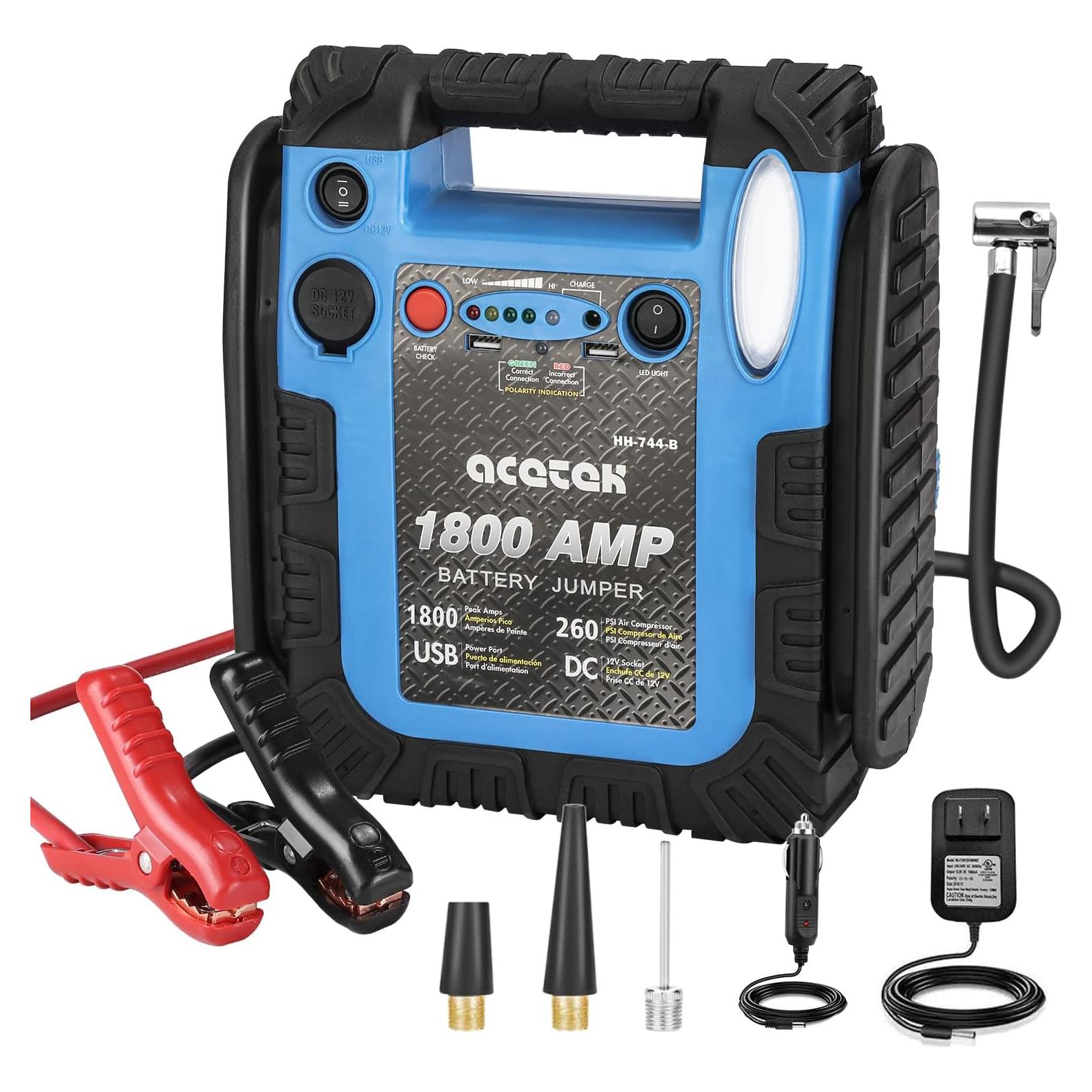 Arrancador de Batería Acetek HH-744-B 1800A con Compresor