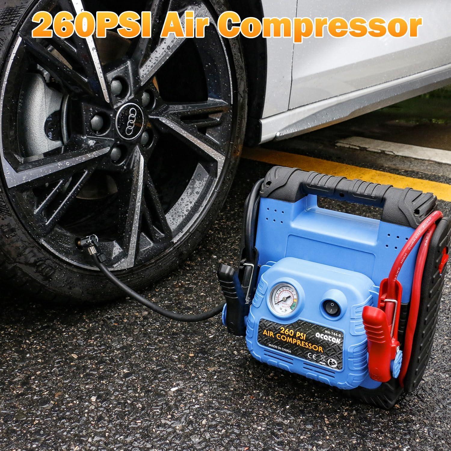 Arrancador de Batería Acetek HH-744-B 1800A con Compresor