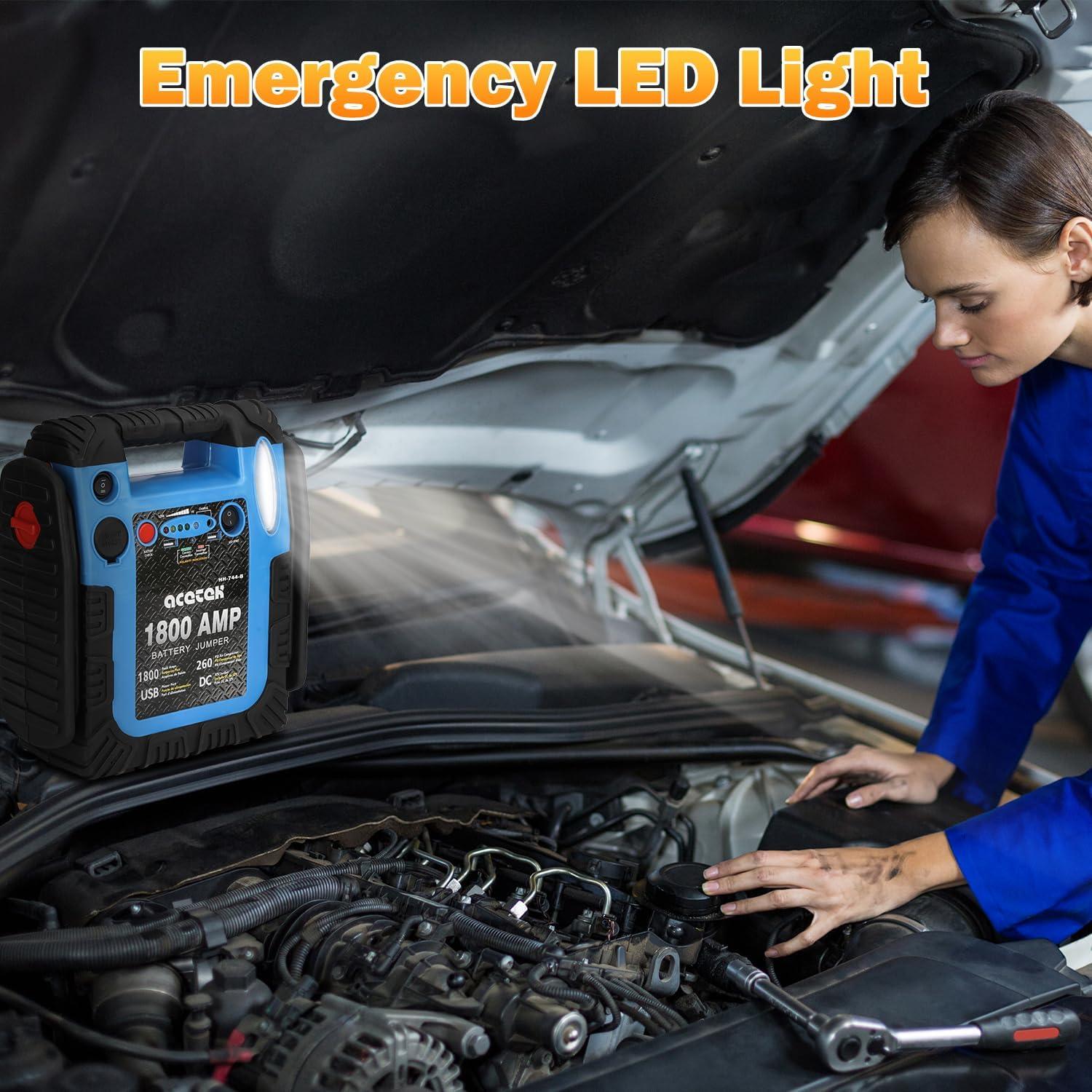 Arrancador de Batería Acetek HH-744-B 1800A con Compresor