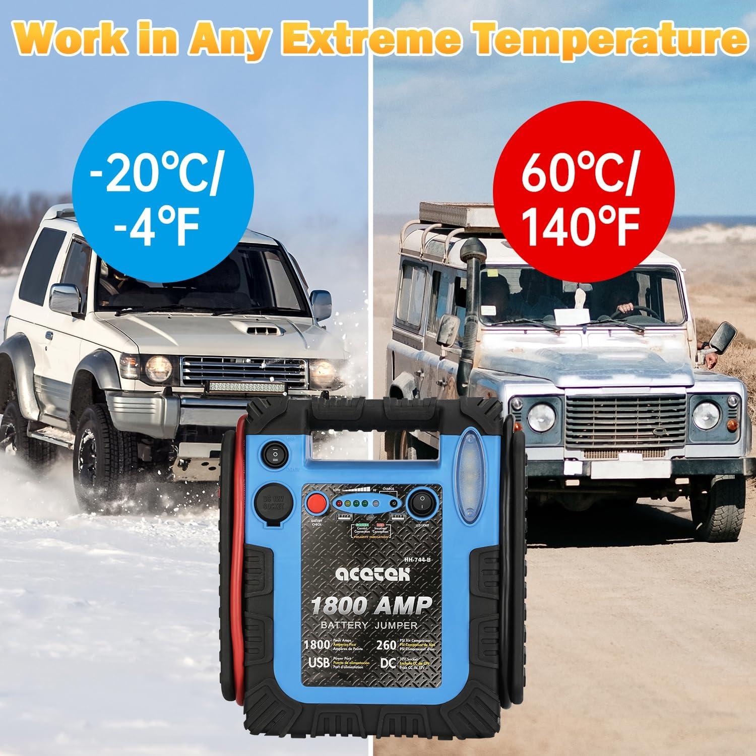 Arrancador de Batería Acetek HH-744-B 1800A con Compresor