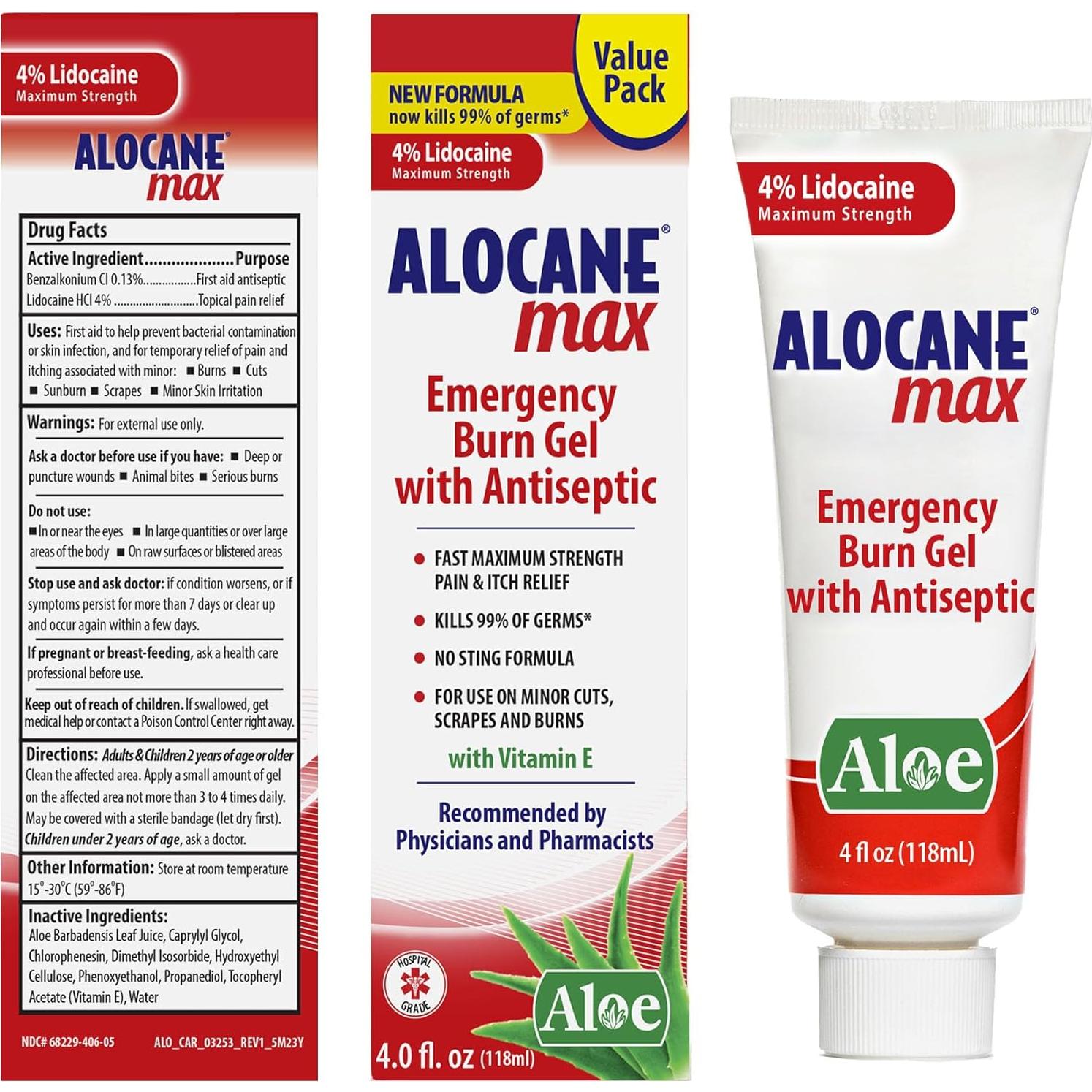 Alocane Gel de Quemaduras 118 ml - 4% Lidocaína Alivio Rápido