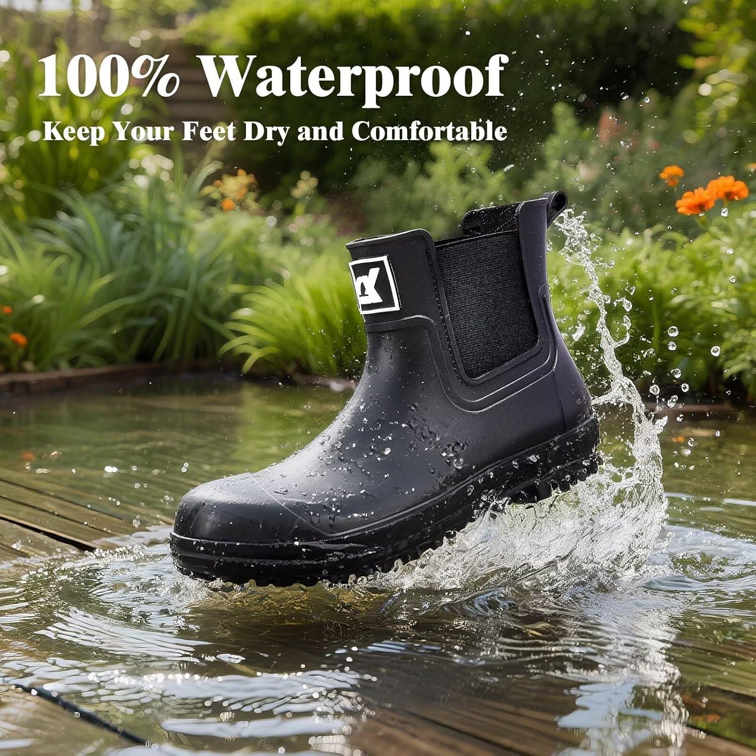 Botas de Lluvia Cortas Impermeables para Hombres y Mujeres - Negro