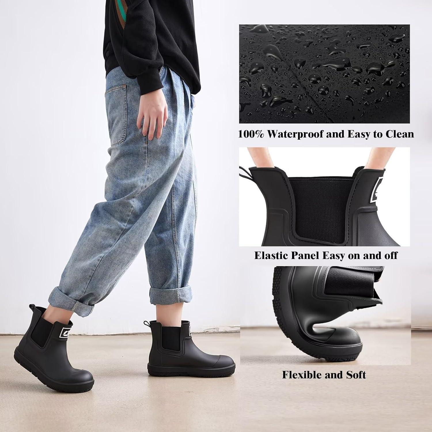 Botas de Lluvia Cortas Impermeables para Hombres y Mujeres - Negro