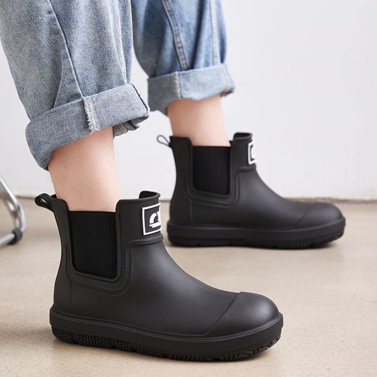 Botas de Lluvia Cortas Impermeables para Hombres y Mujeres - Negro
