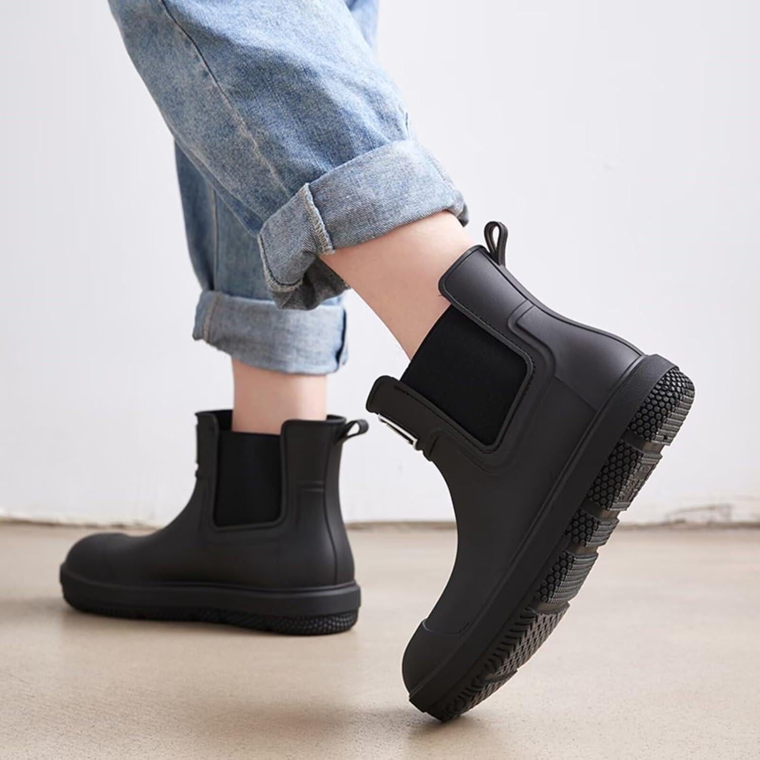 Botas de Lluvia Cortas Impermeables para Hombres y Mujeres - Negro