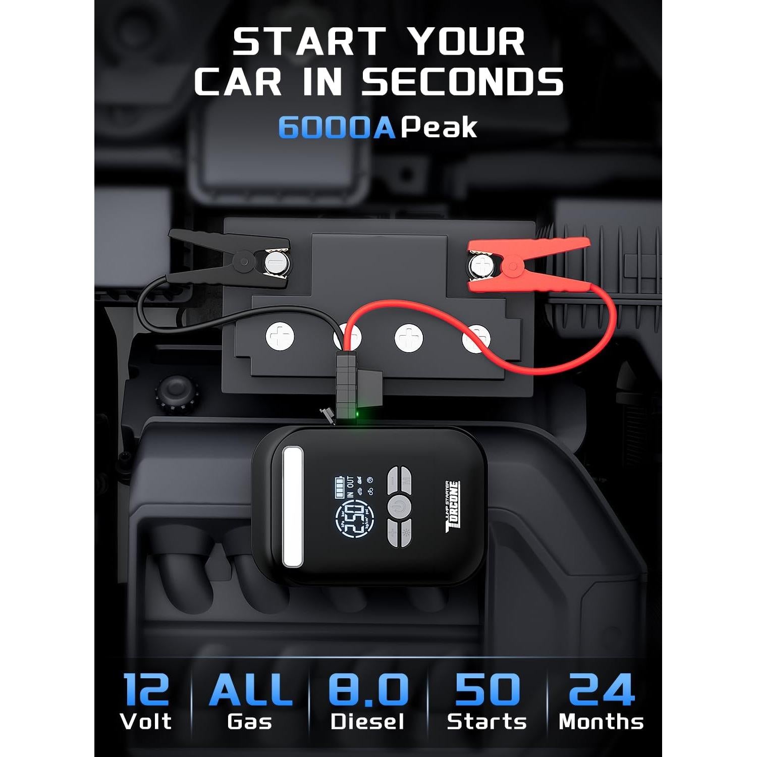 Arrancador de Batería TORCONE SJ-50 con Compresor 6000A
