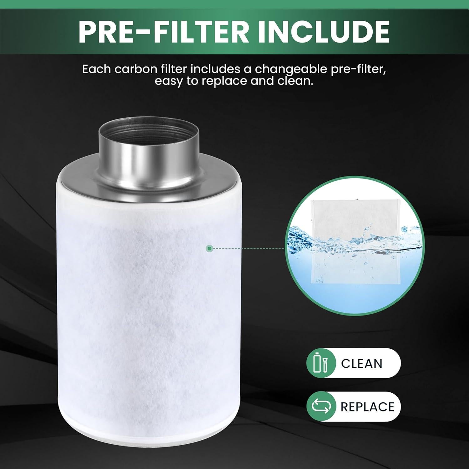 Filtro de Carbono de Aire InfiniPower 10 cm con Pre-Filtro