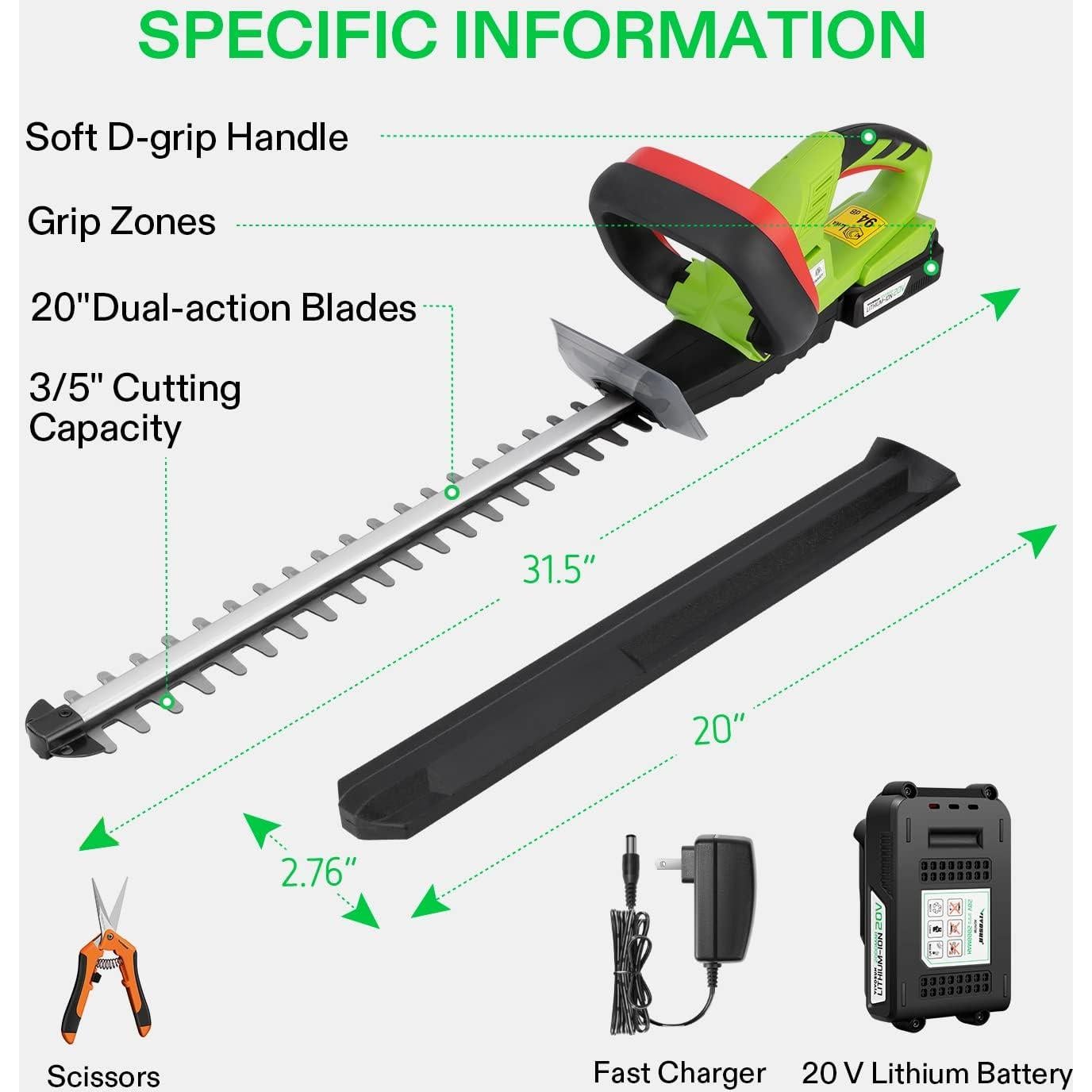 Cortadora de Setos Inalámbrica VIVOSUN 20" 20V 1400 RPM