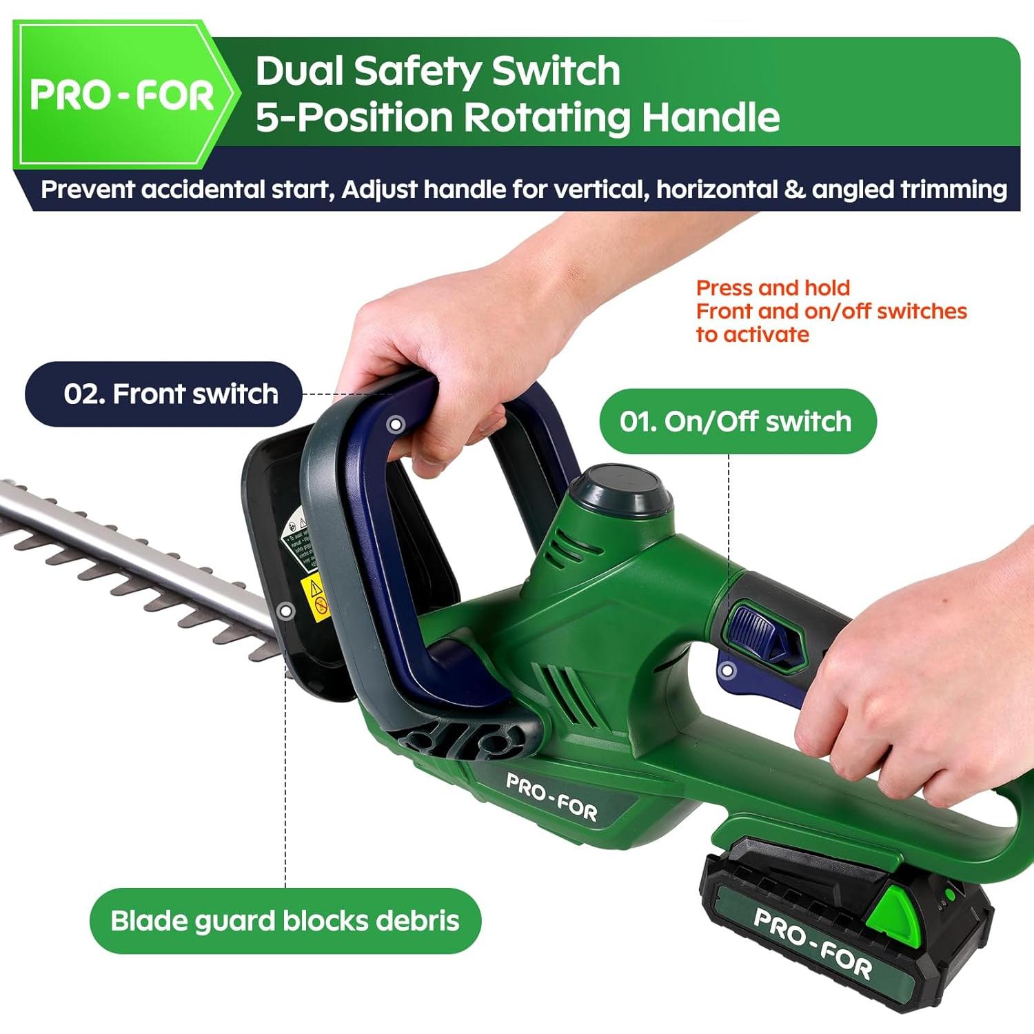 Cortadora de Setos Inalámbrica PRO-FOR 20V 22" Doble Acción