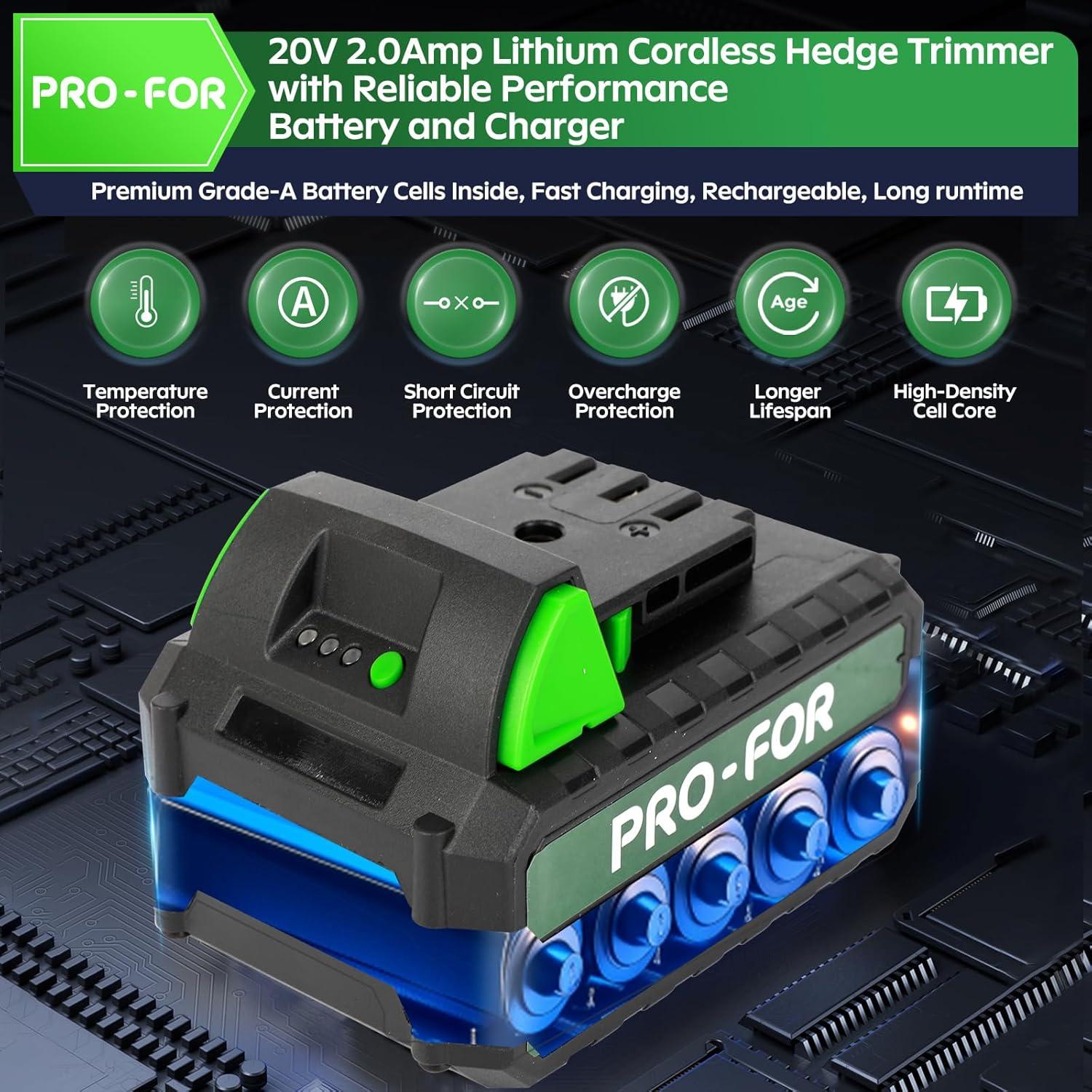 Cortadora de Setos Inalámbrica PRO-FOR 20V 22" Doble Acción