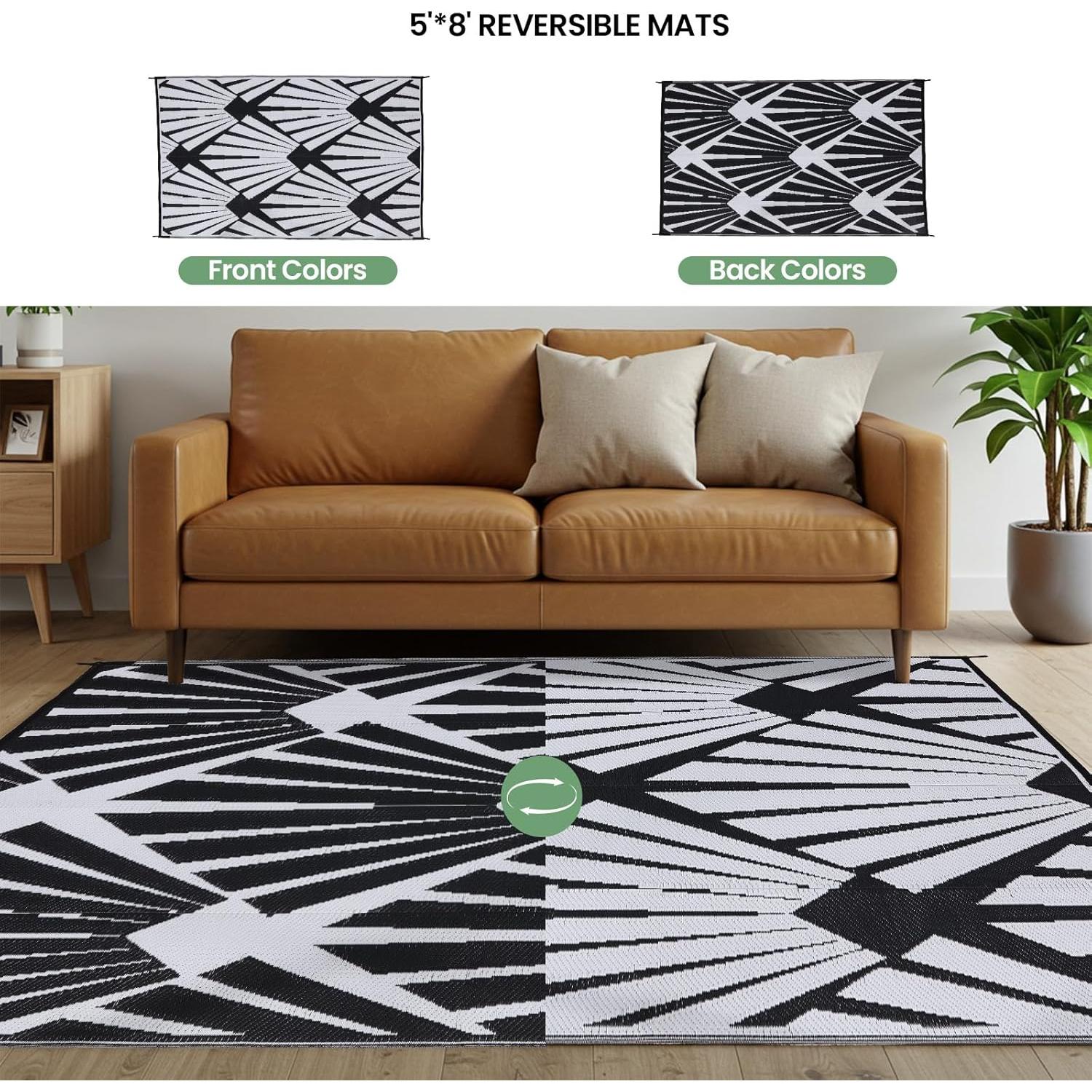 Alfombra Reversible BUPPLEE 5x8 ft (1.52x2.44 m) Exterior UV