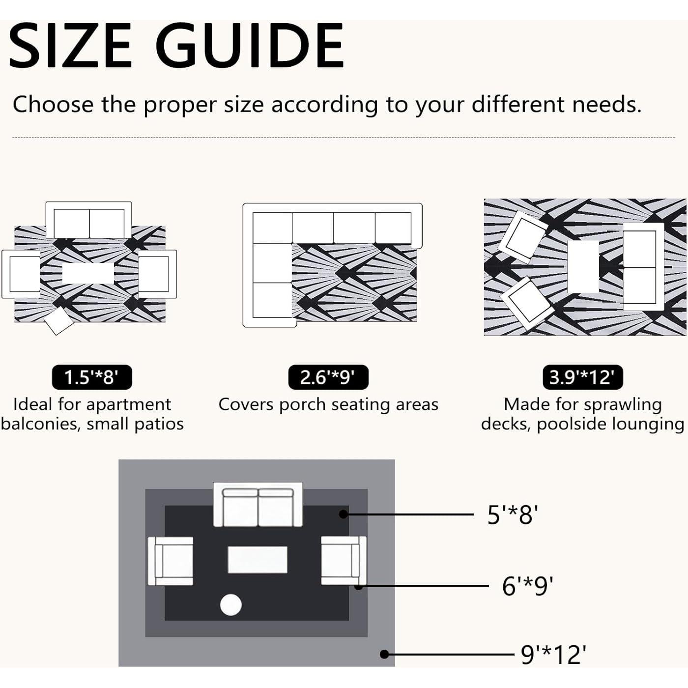 Alfombra Reversible BUPPLEE 5x8 ft (1.52x2.44 m) Exterior UV