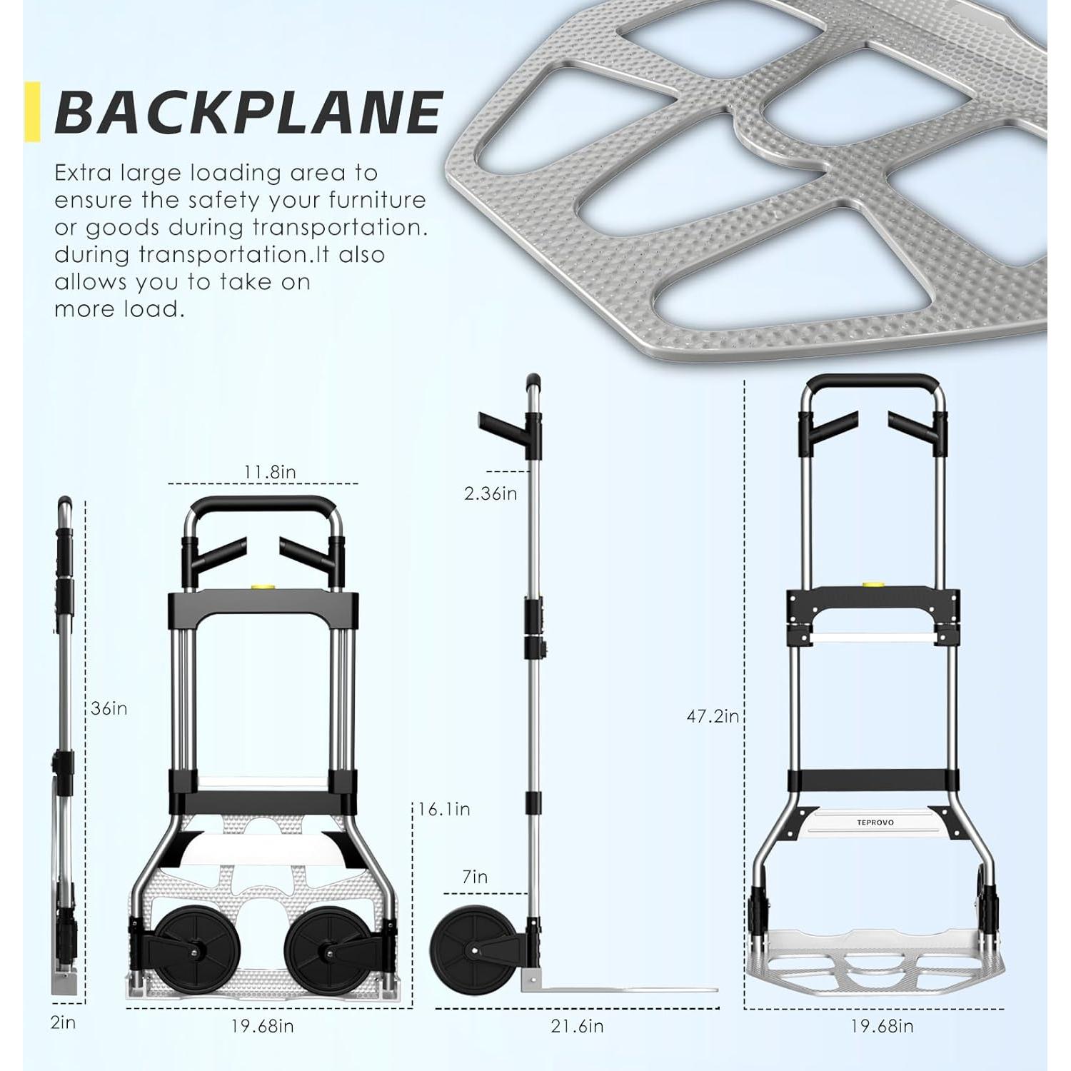 Carro de Mano Plegable Teprovo 154kg con Mango Telescópico