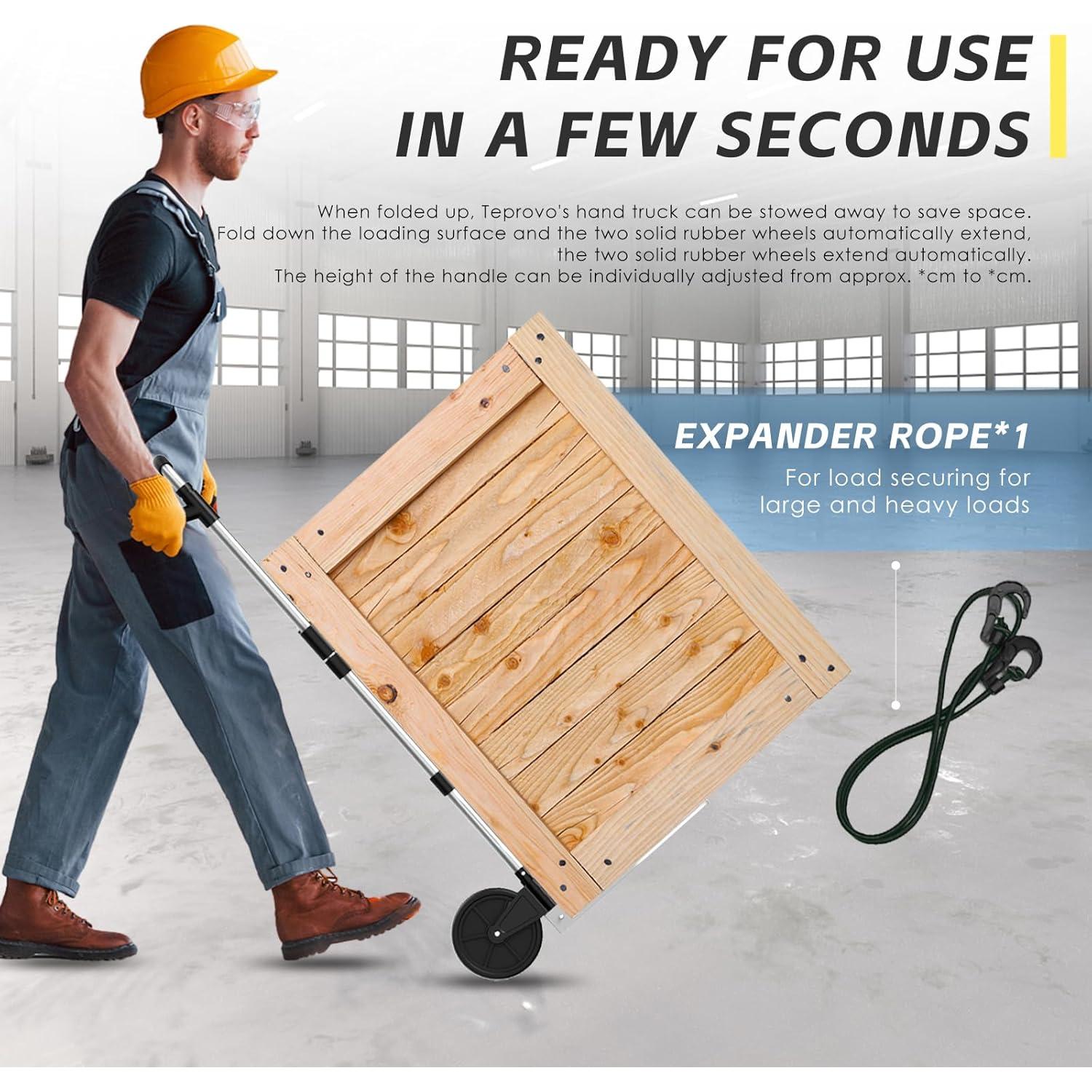 Carro de Mano Plegable Teprovo 154kg con Mango Telescópico